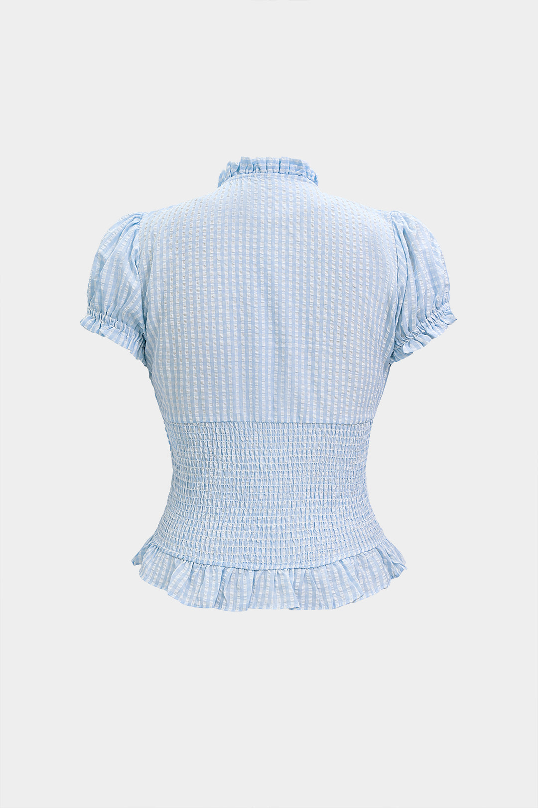 Chemise à manches courtes boutonnée, froncée, rayée, avec nœud et col en V
