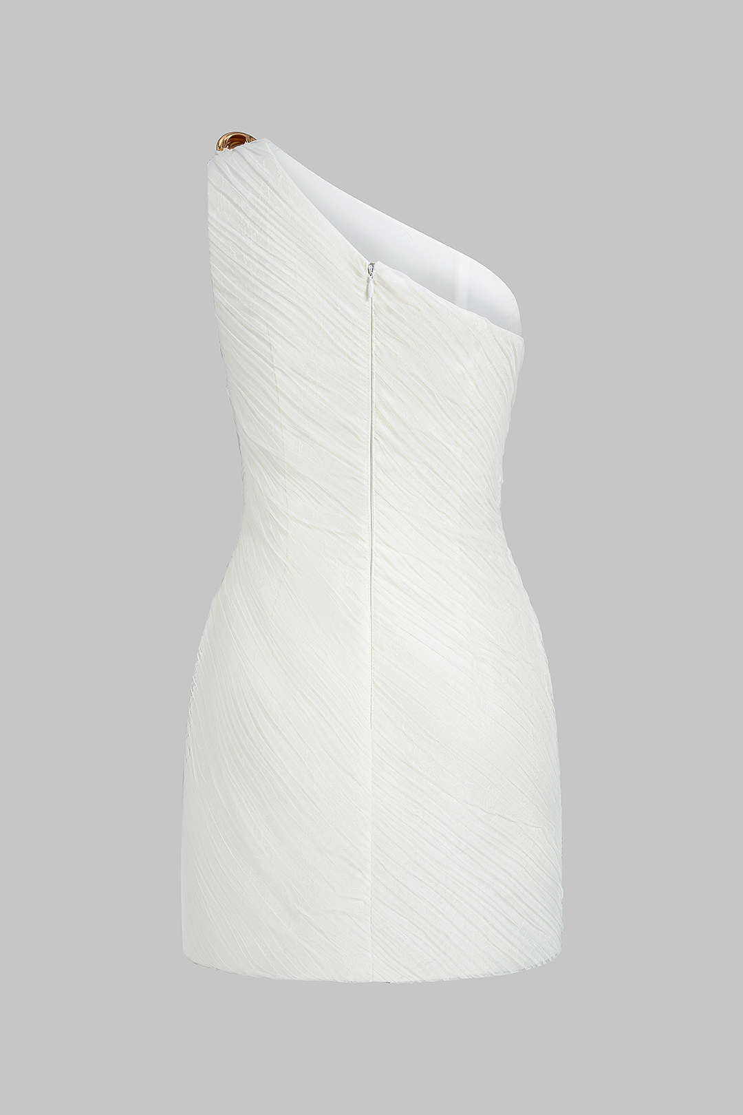 Mesh Patchwork One Shoulder Metallic Ruched Sleeveless Mini Dress