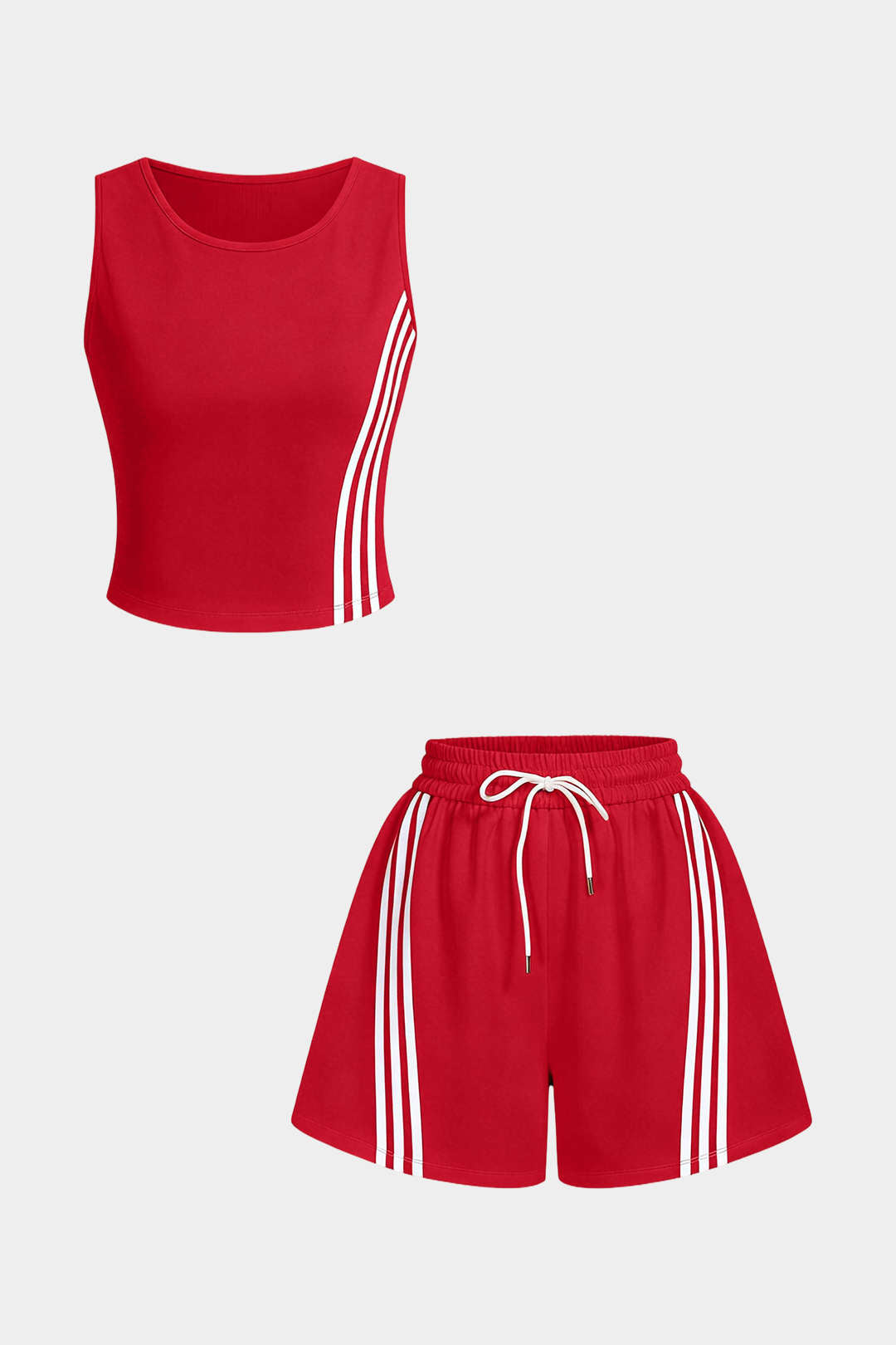 Gestreiftes Rundhals-Tanktop ohne Ärmel und weite Shorts mit Kordelzug-Set mit Kontrastfarben