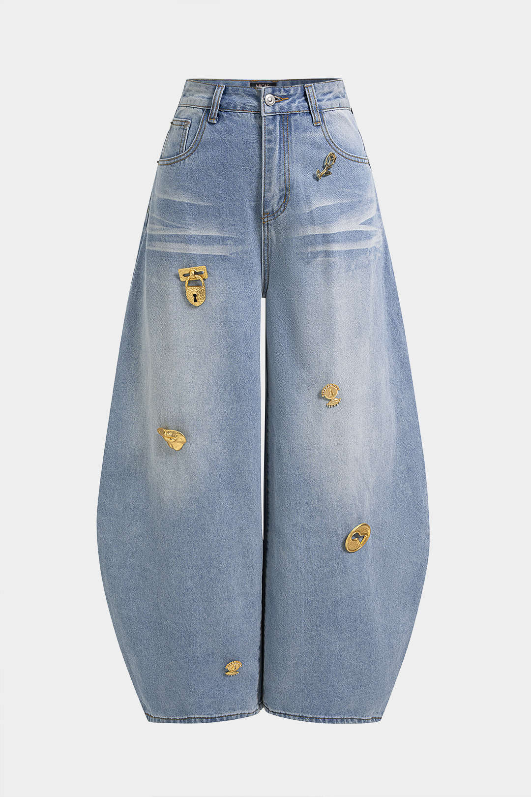 Jeans mit weitem Bein und Metallic-Denim-Dekor