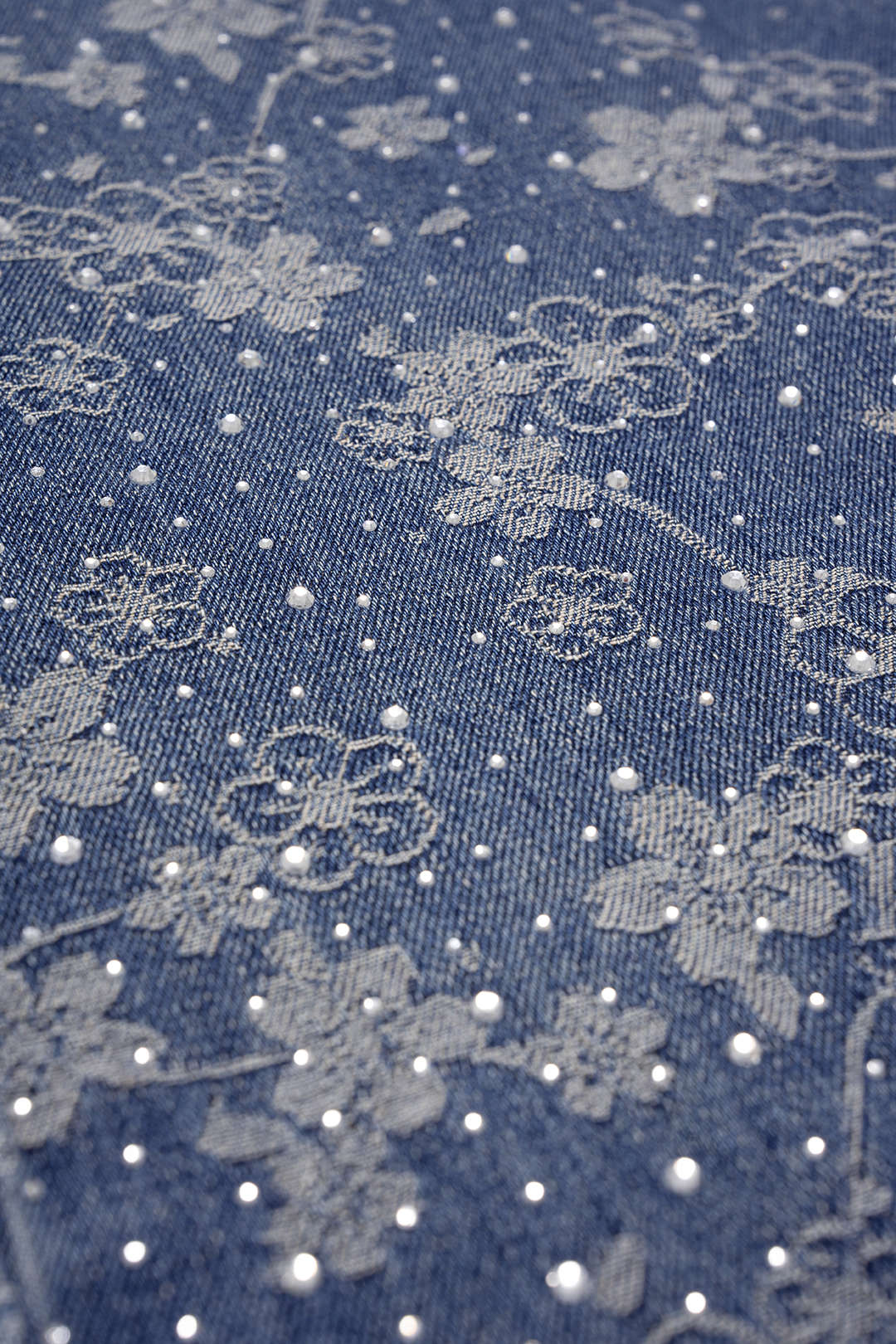 Denim Floral Print Rhinestone Pocket Straight Leg Jeans