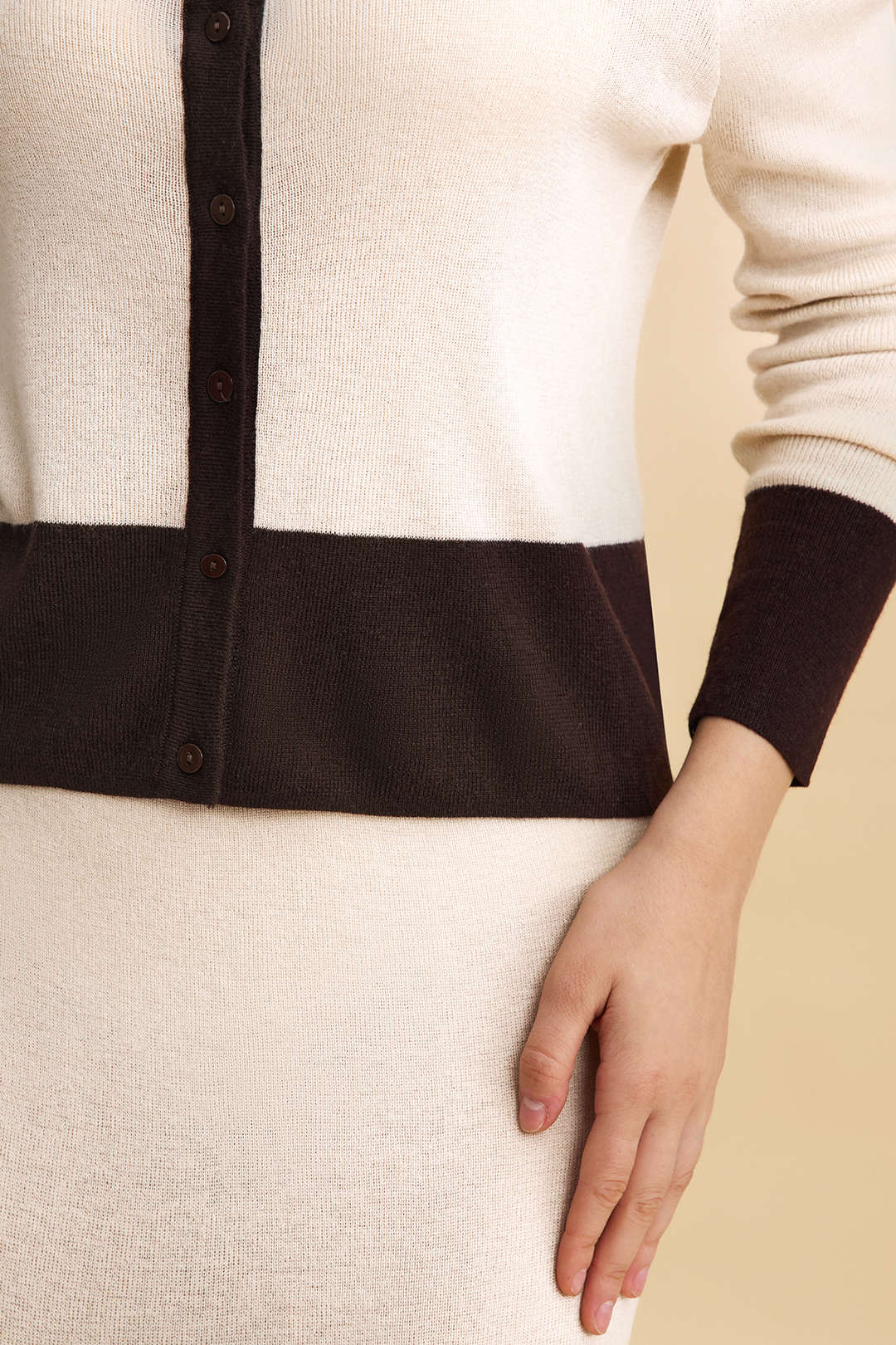 Knit Contrast Button Long-Sleeve Top