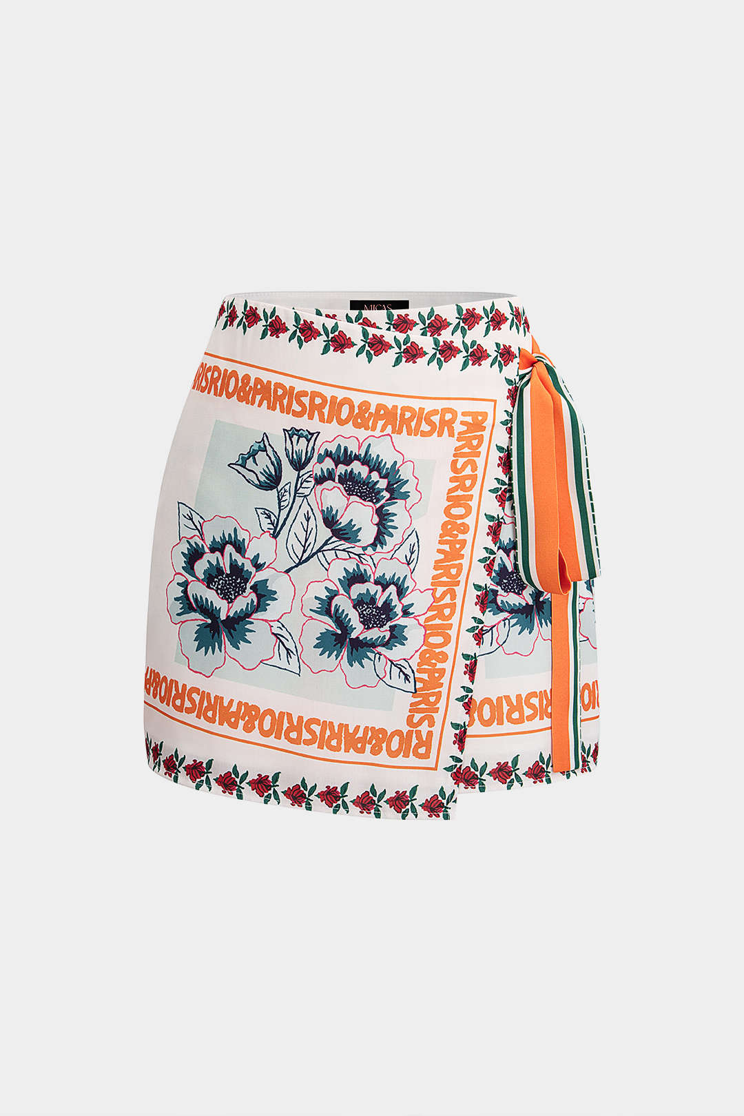 Retro Floral Print Knotted Wrap Mini Skirt