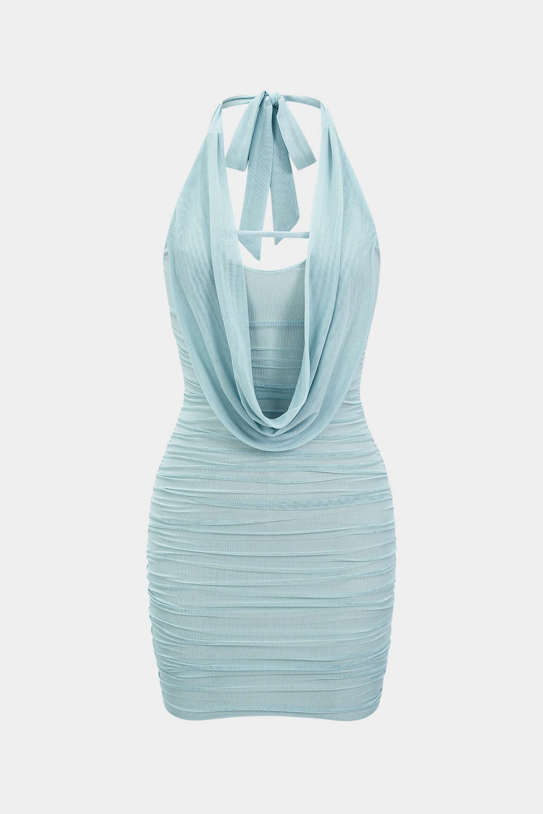 Mesh Halter Draped Cowl Neck Sleeveless Mini Dress