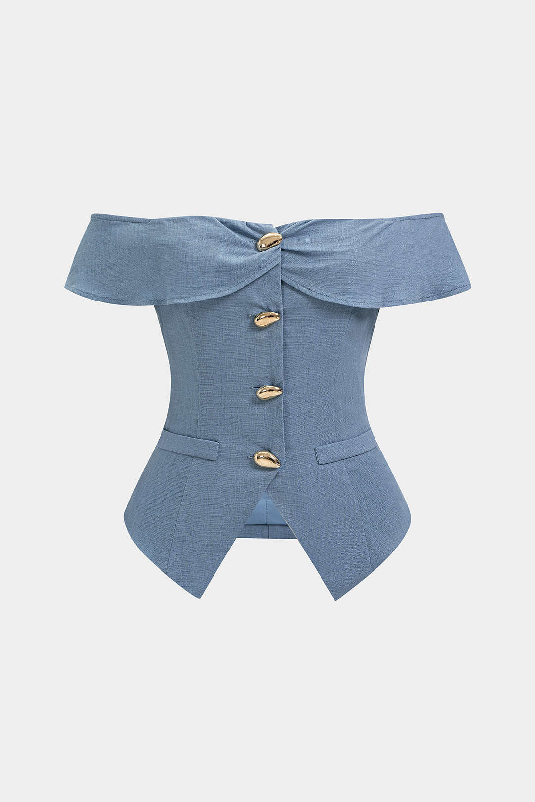 Linen Metallic Button Off-Shoulder Sleeveless Top