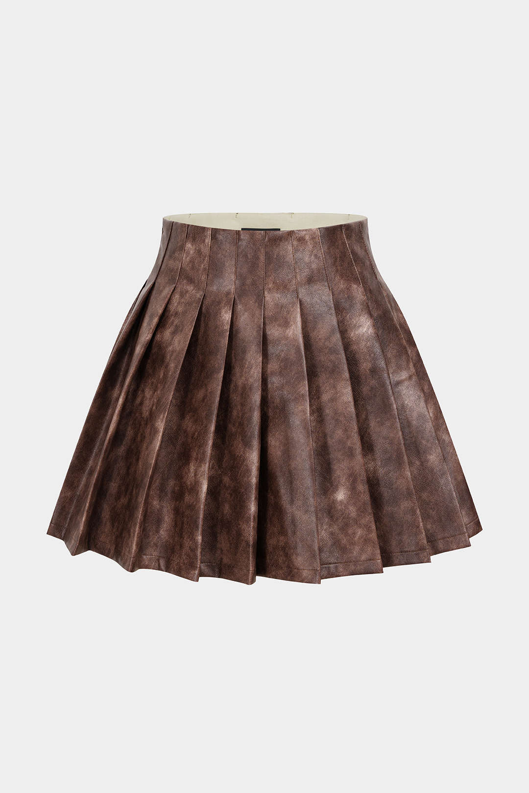 Washed Faux Leather Pleated Zipper Mini Skirt
