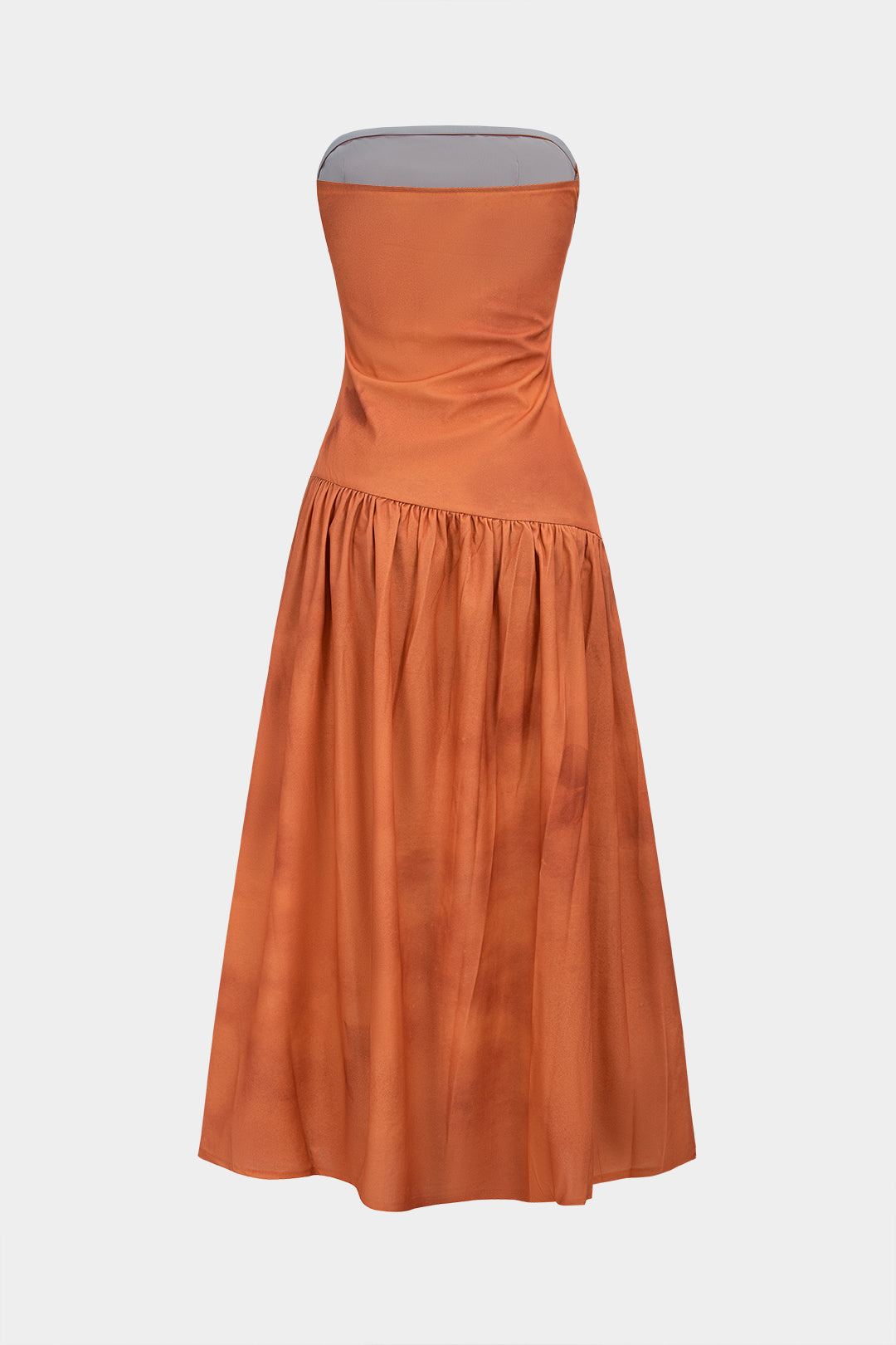 Ärmelloses Midi-Kleid mit geraffter, trägerloser Frucht-Buchstaben-Print