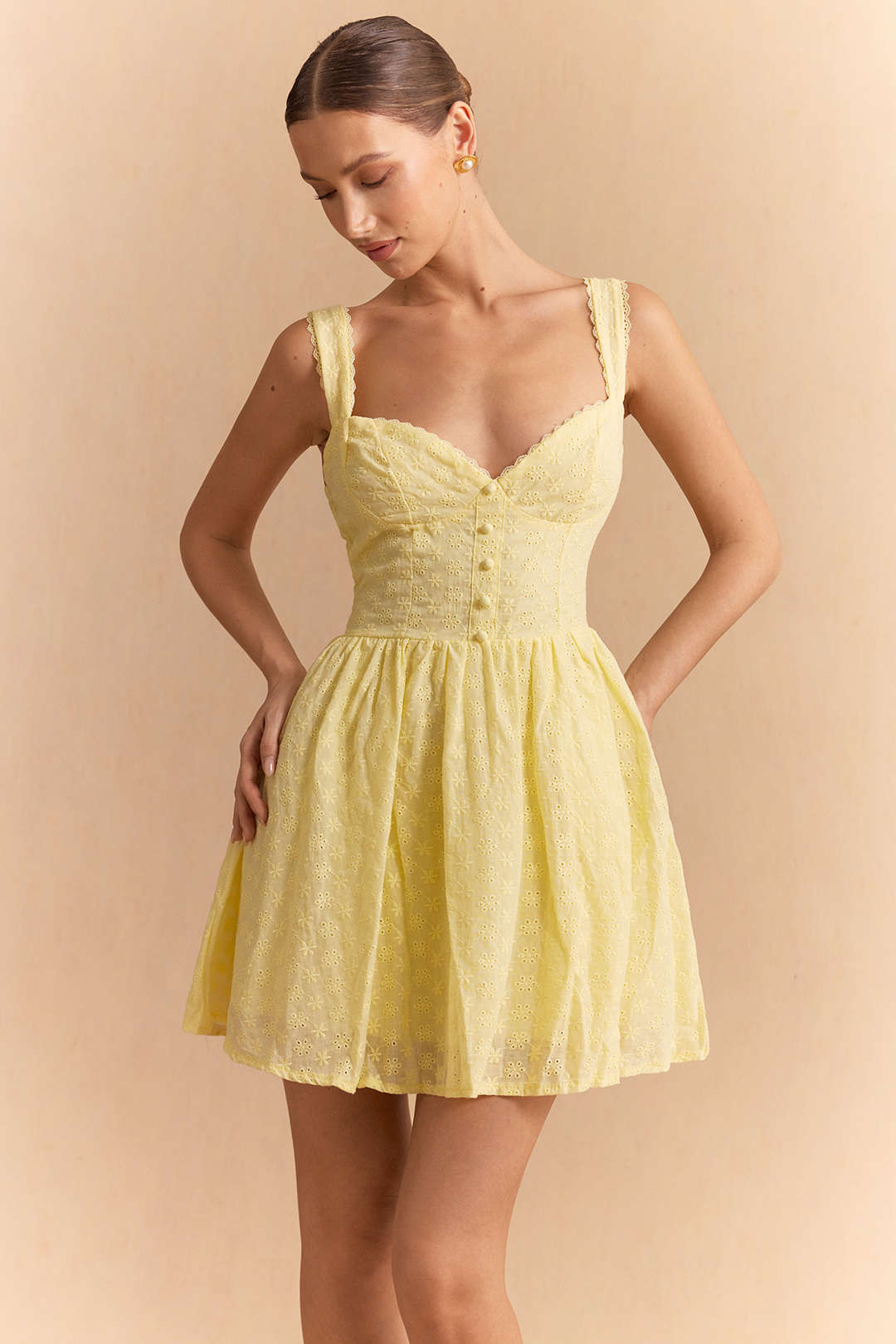 V-Neck Lace Hollow Out Sleeveless Mini Dress
