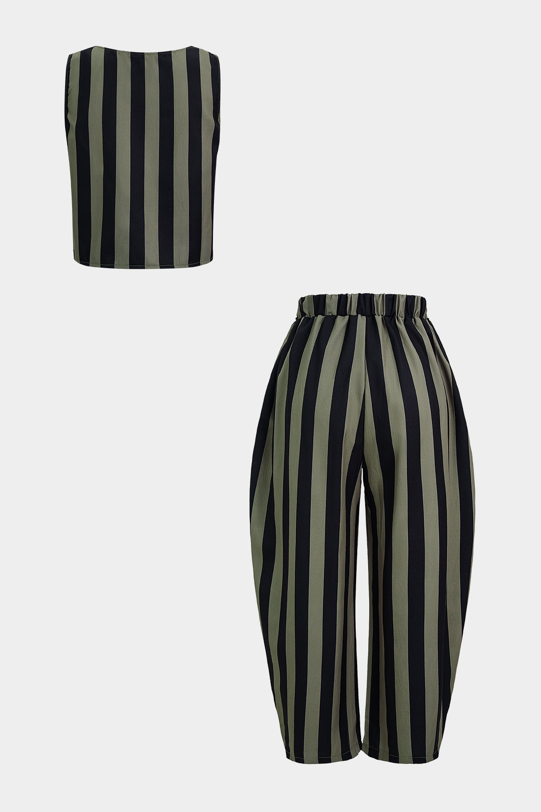 Rundhals-Tanktop mit Streifenprint und weit geschnittene Hose Set