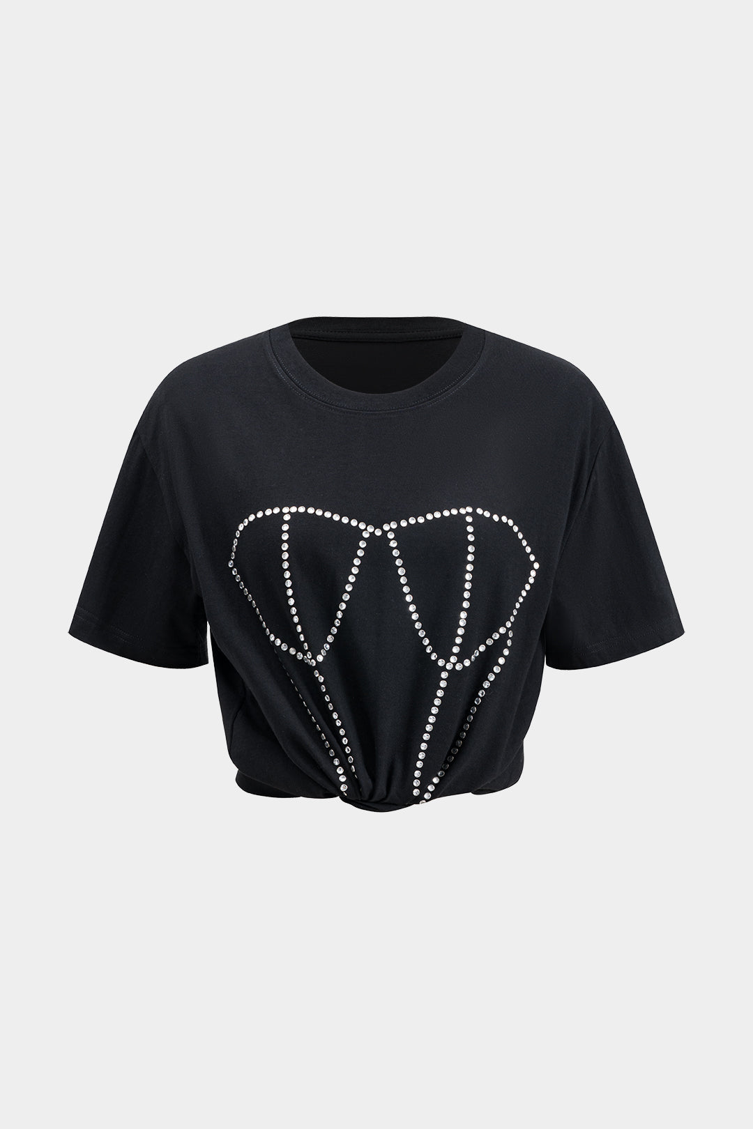 T-shirt col rond à manches courtes avec strass