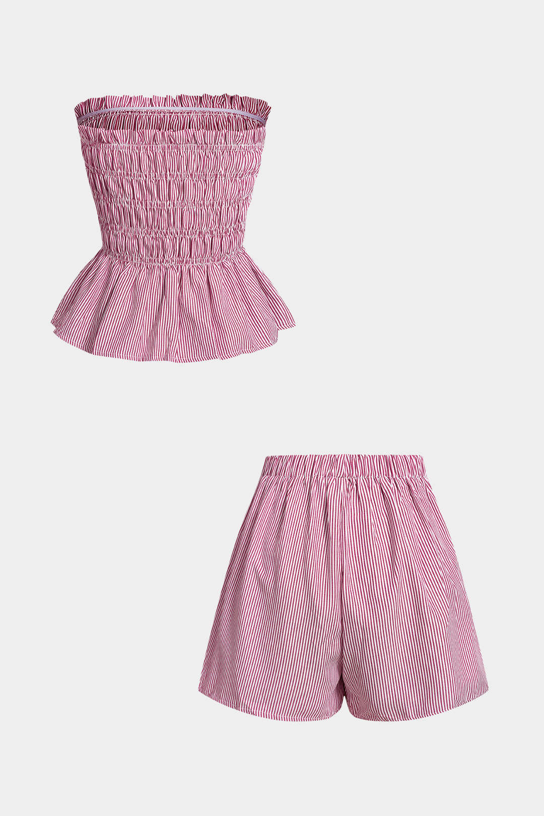 Gestreiftes Oberteil und Shorts-Set mit Muschelsaum