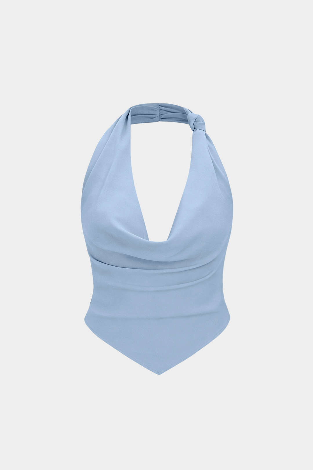 Halter Draped Cowl Neck Backless Ruched Sleeveless Top