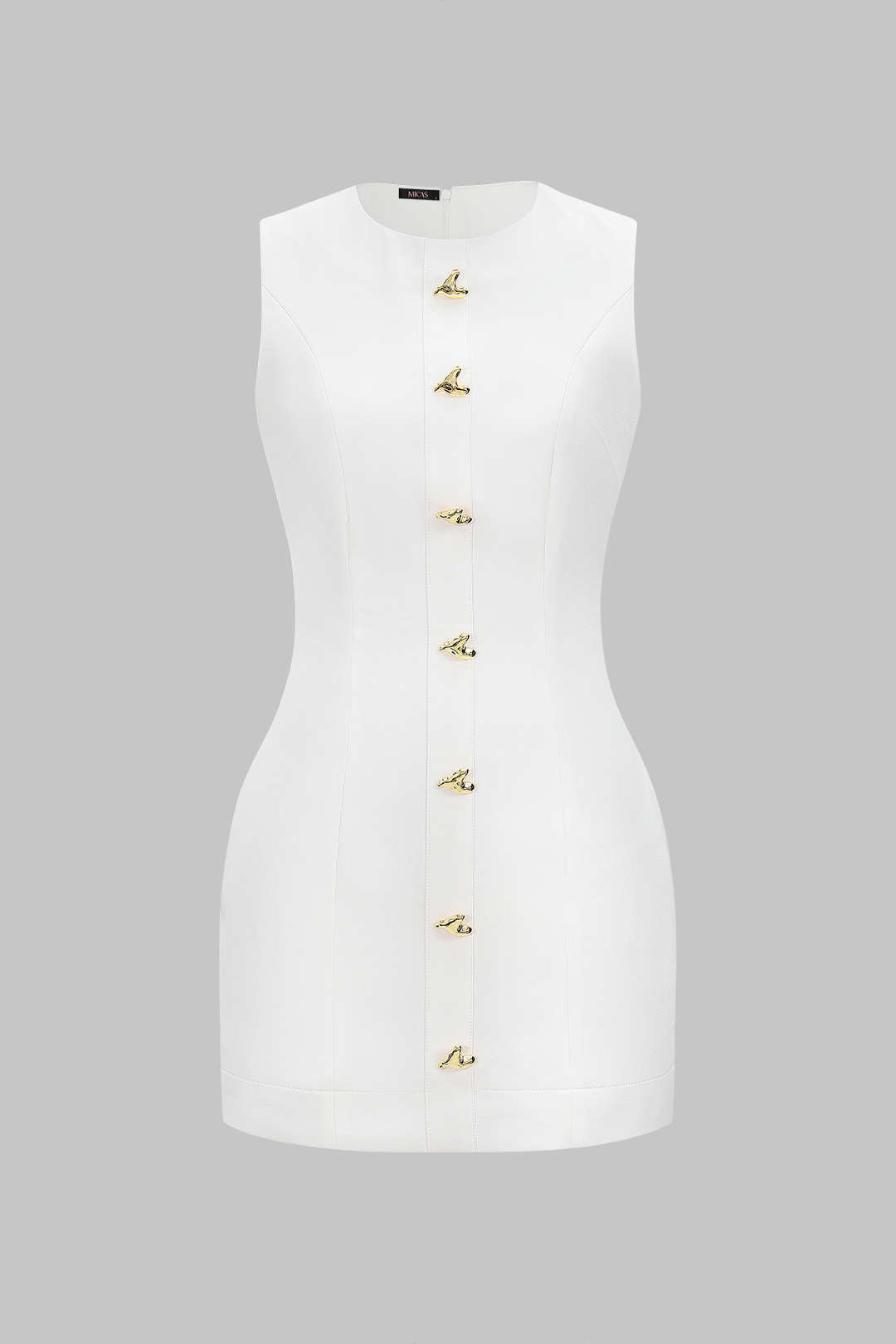 Robe courte sans manches à col rond et boutons cœurs métalliques
