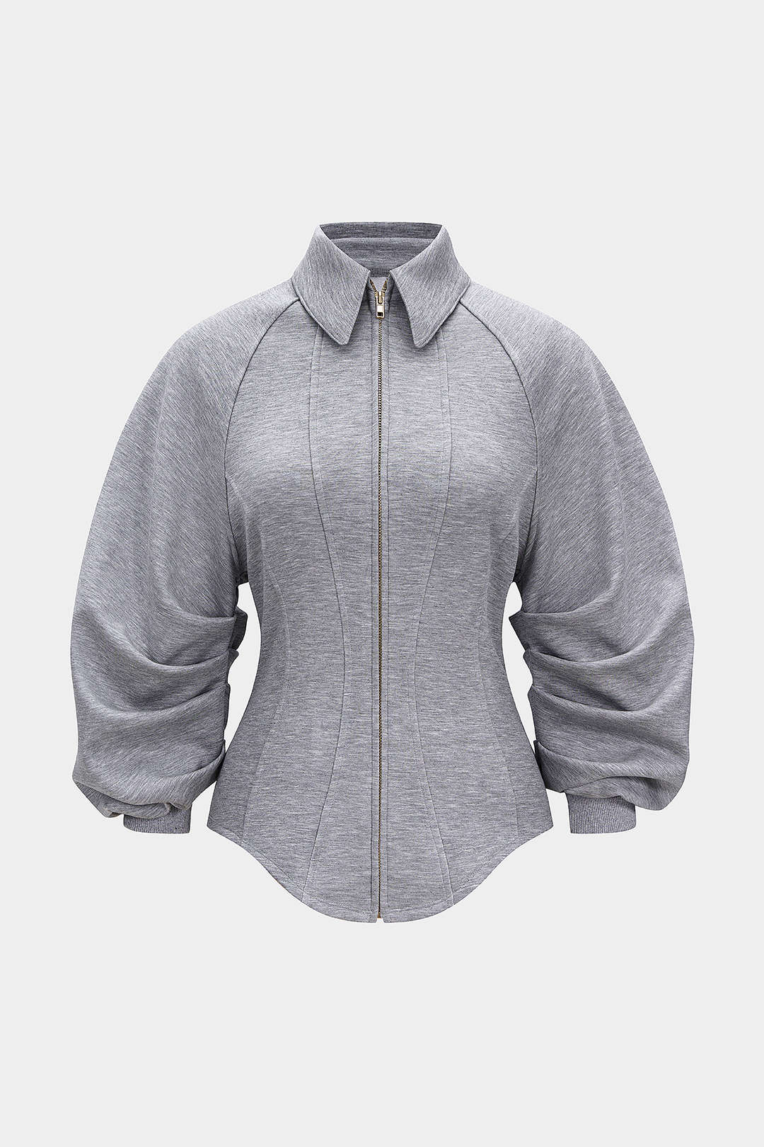 Zipper Ruched Waist-Cinching Sweatshirt