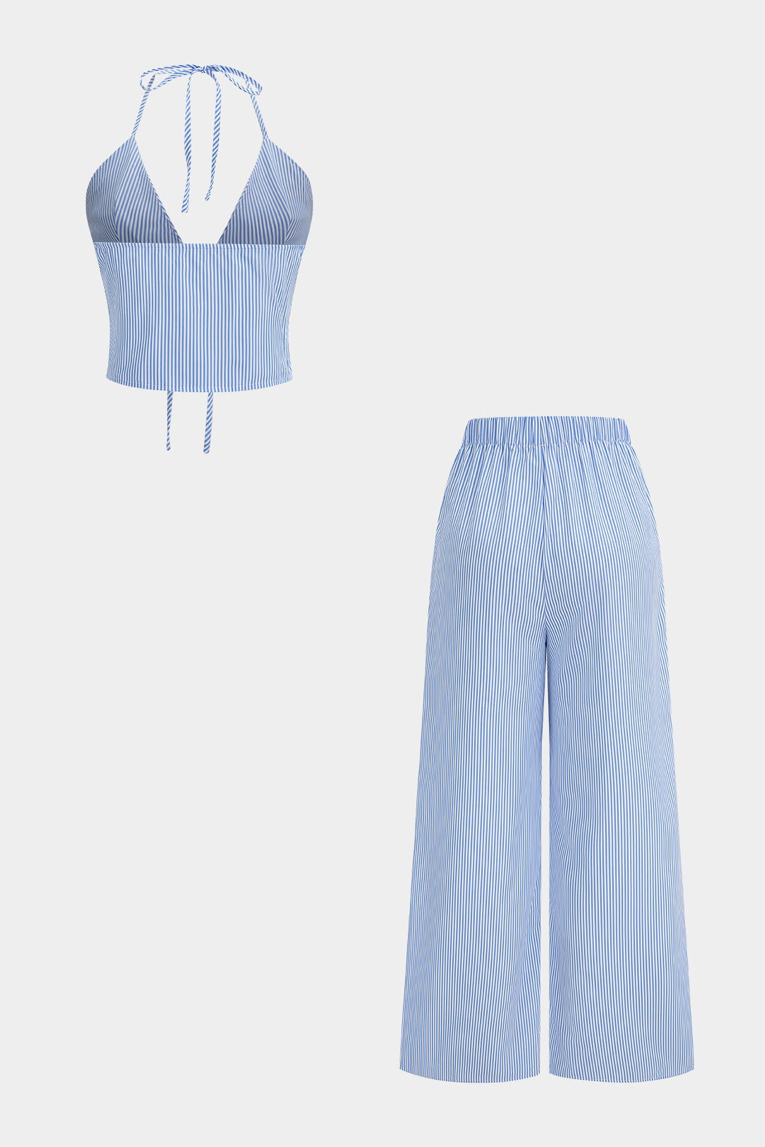 Gestreiftes Neckholder-Cami-Top zum Binden und Hose mit weitem Bein Set