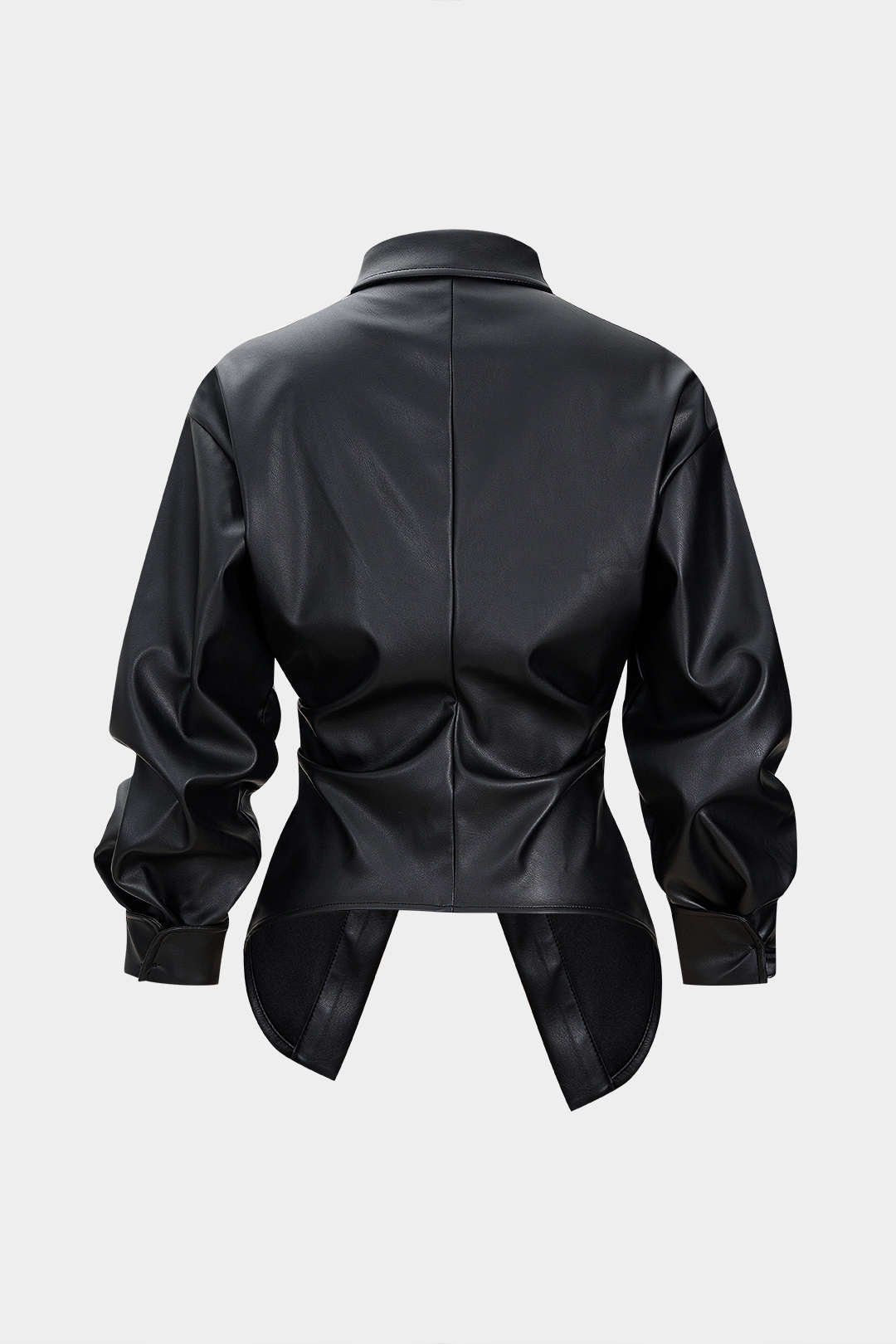 Faux-Leder gerafftes asymmetrisches Hemd mit Knöpfen