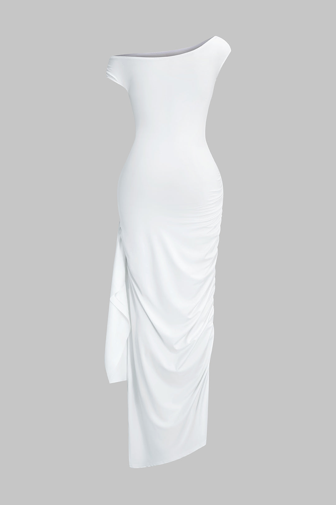 Robe longue asymétrique froncée à épaules dénudées