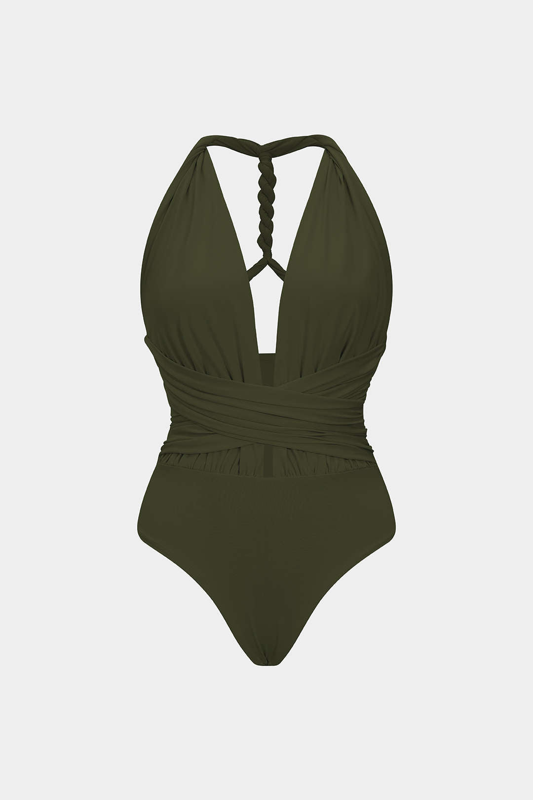 Ruched V-Neck Twist Knot Crossed Sleeveless Bodysuit