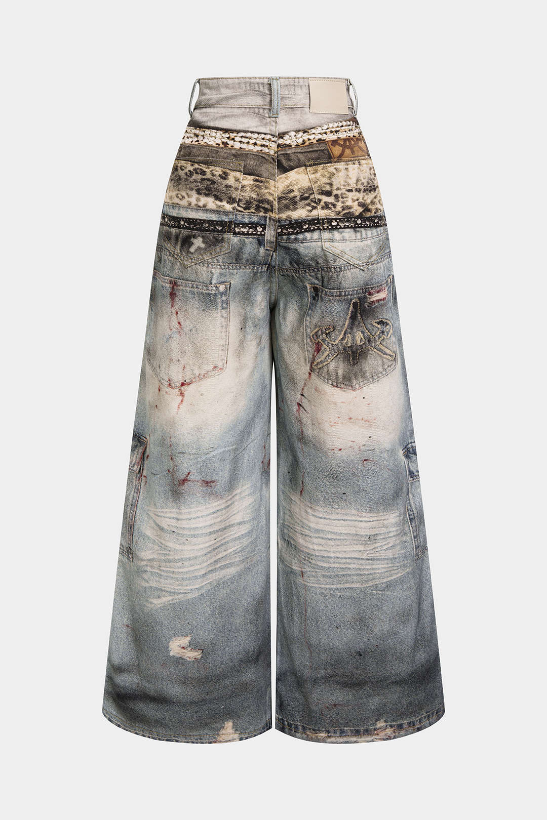 Artistic Denim Print Button Pocket Straight Leg Pants
