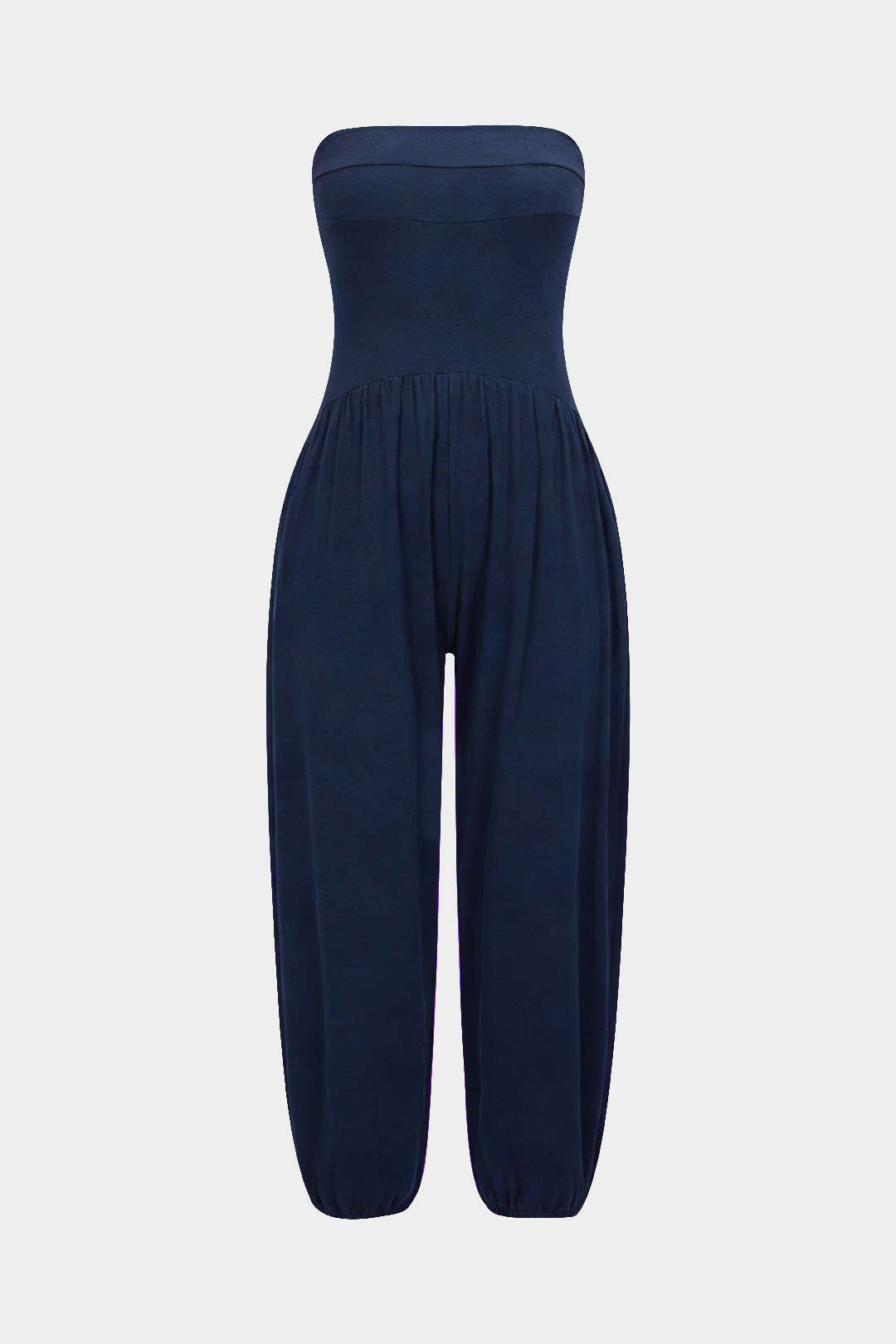Einfarbiger geraffter trägerloser Jumpsuit