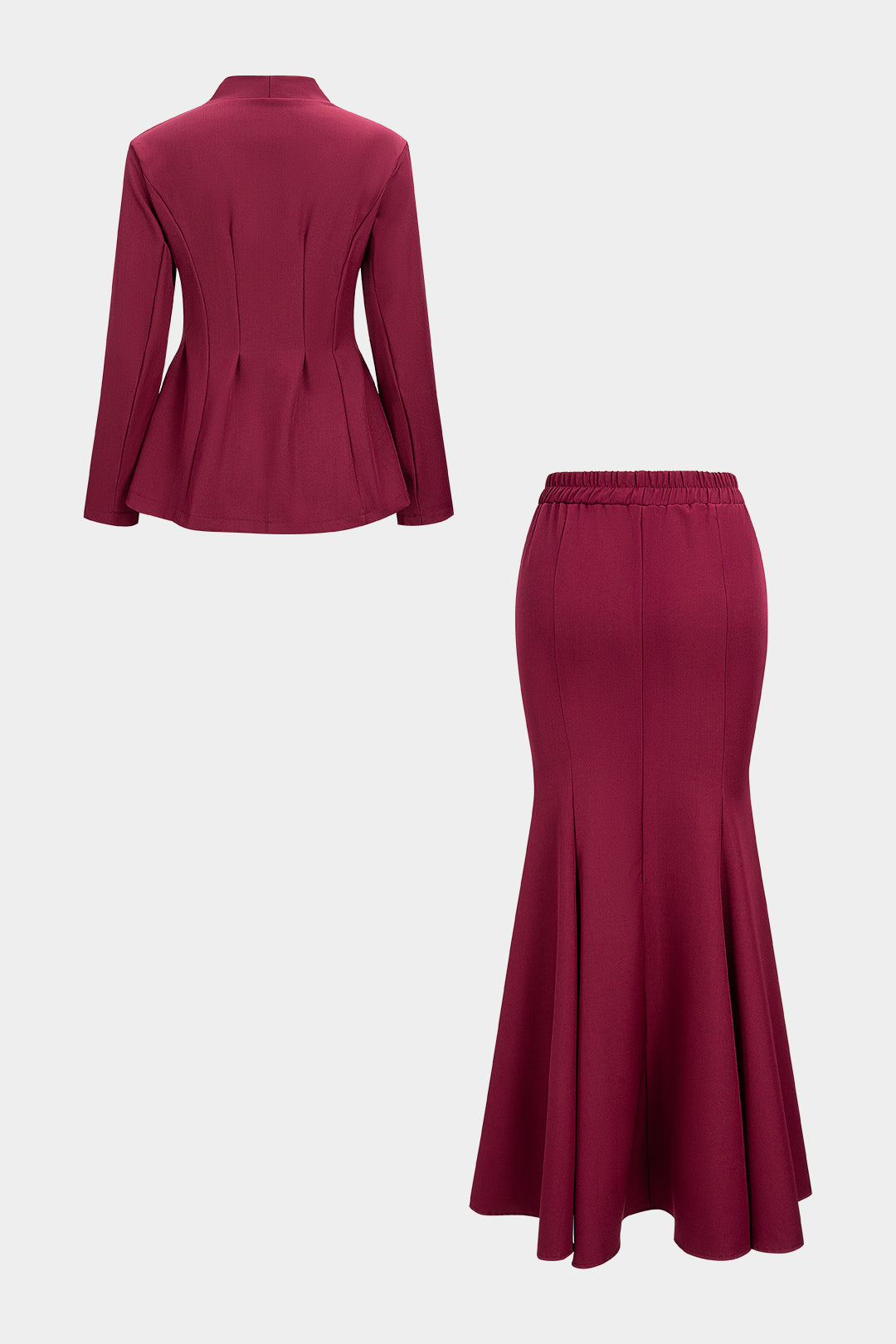 V-Neck Long-Sleeve Top And Shirred Waistband Mermaid Skirt Set