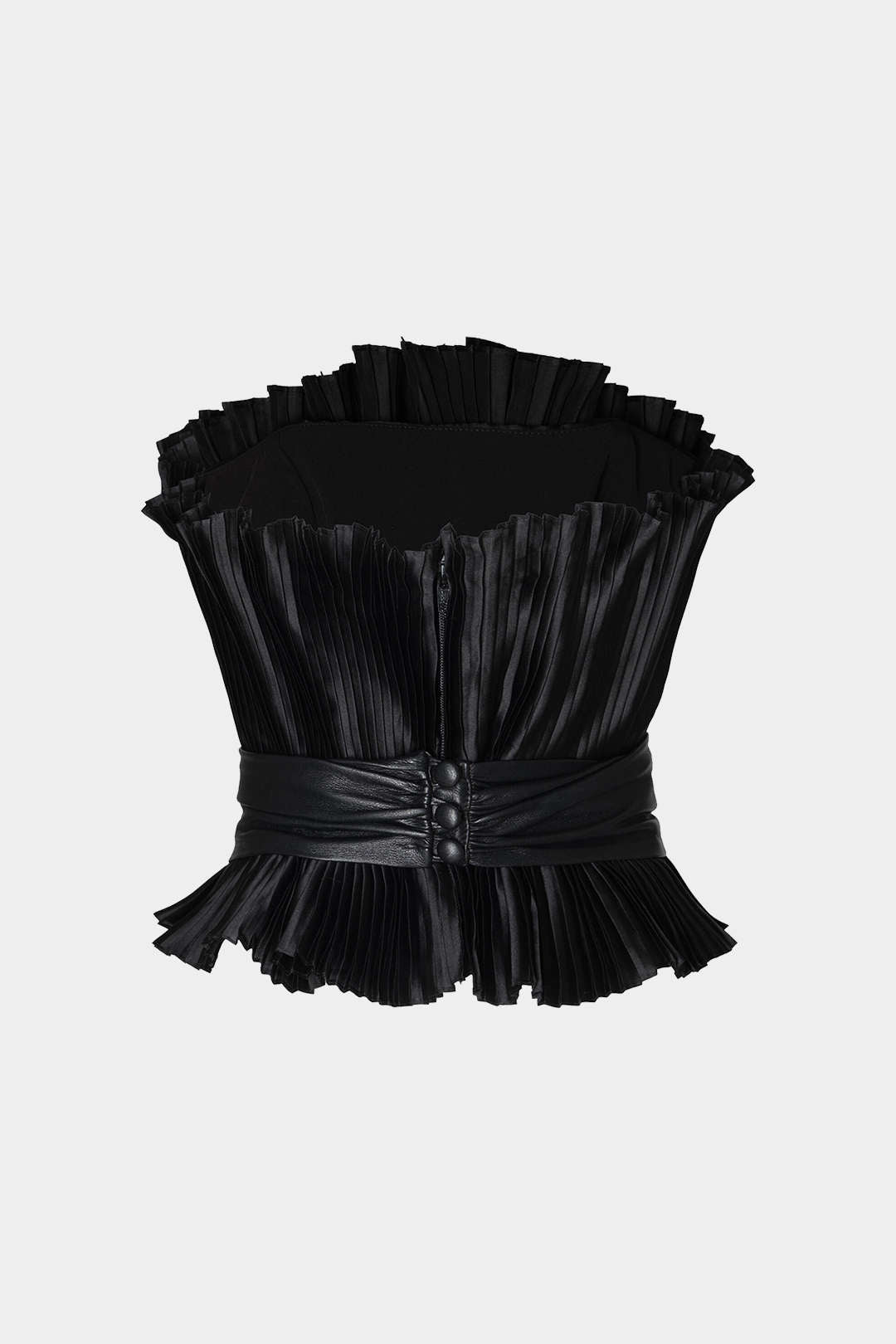 Haut bustier froncé ceinturé patchwork similicuir