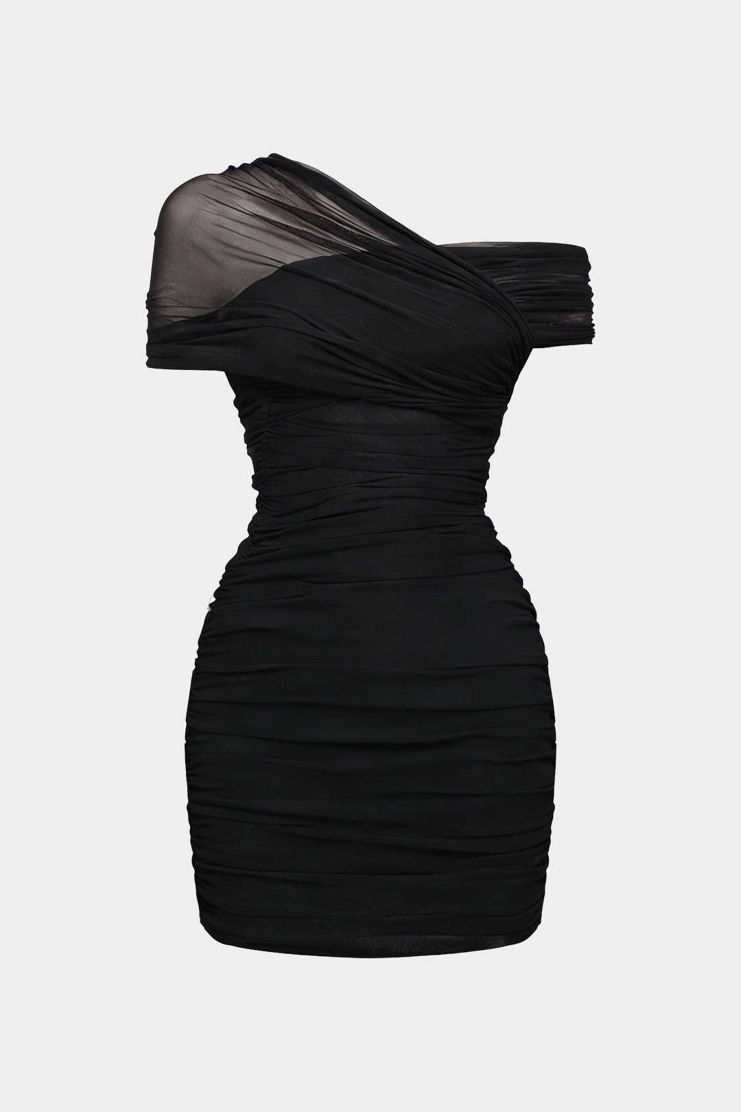 One-Shoulder-Minikleid aus Mesh, asymmetrisch, ärmellos