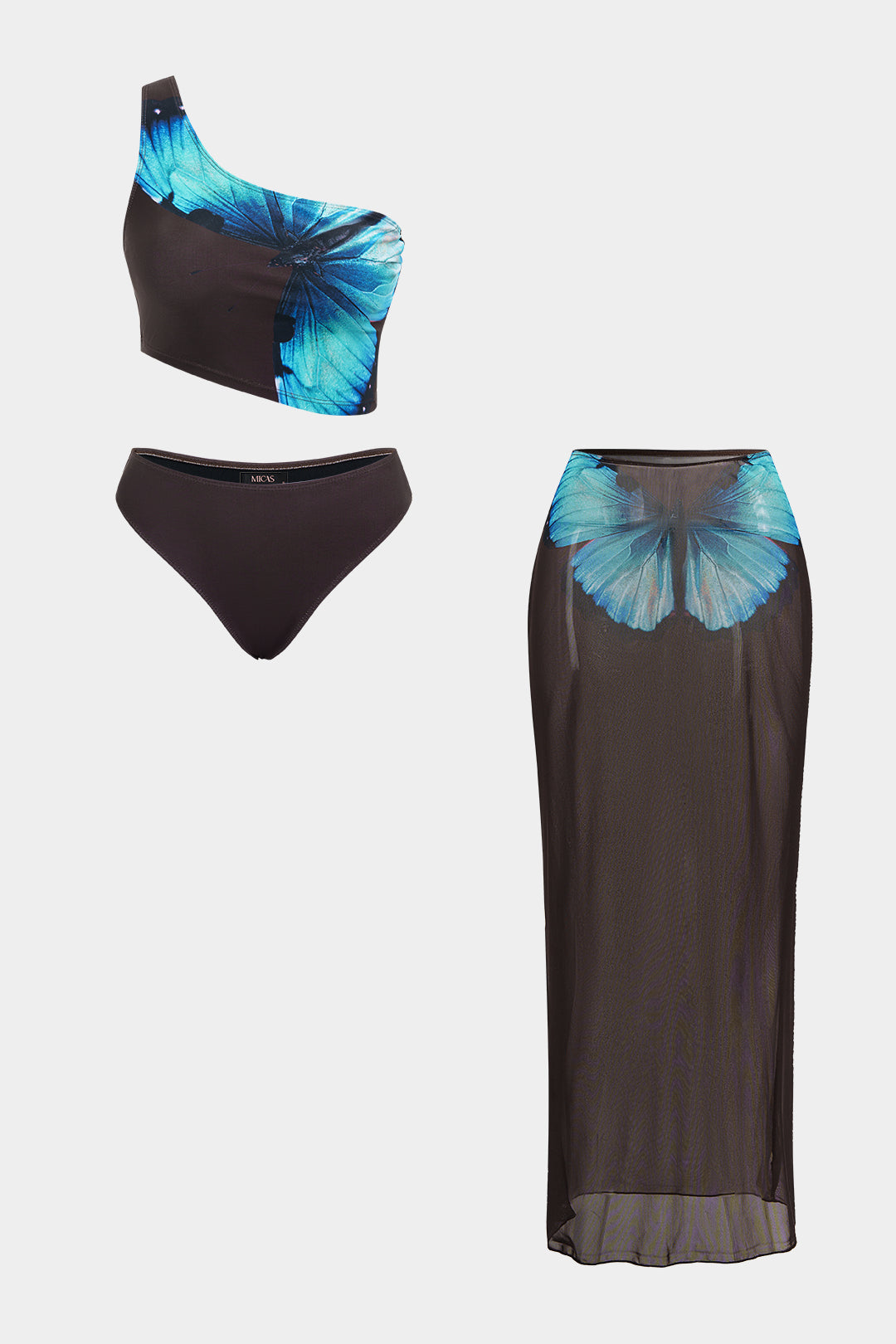 Floral Print Mesh One Shoulder Asymmetrical Bikini Set