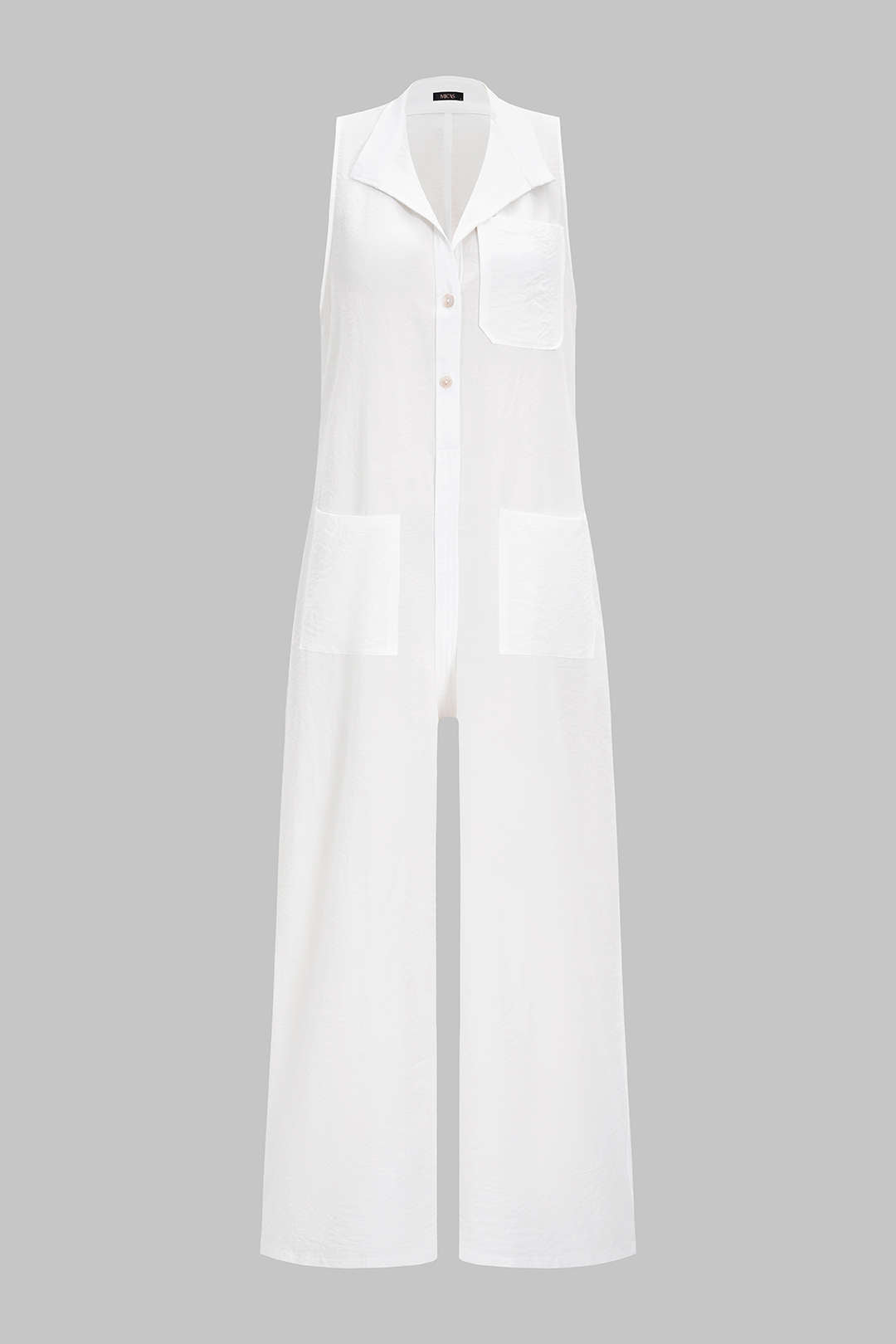 Ärmelloser Overall mit Revers, Taschen und weitem Bein