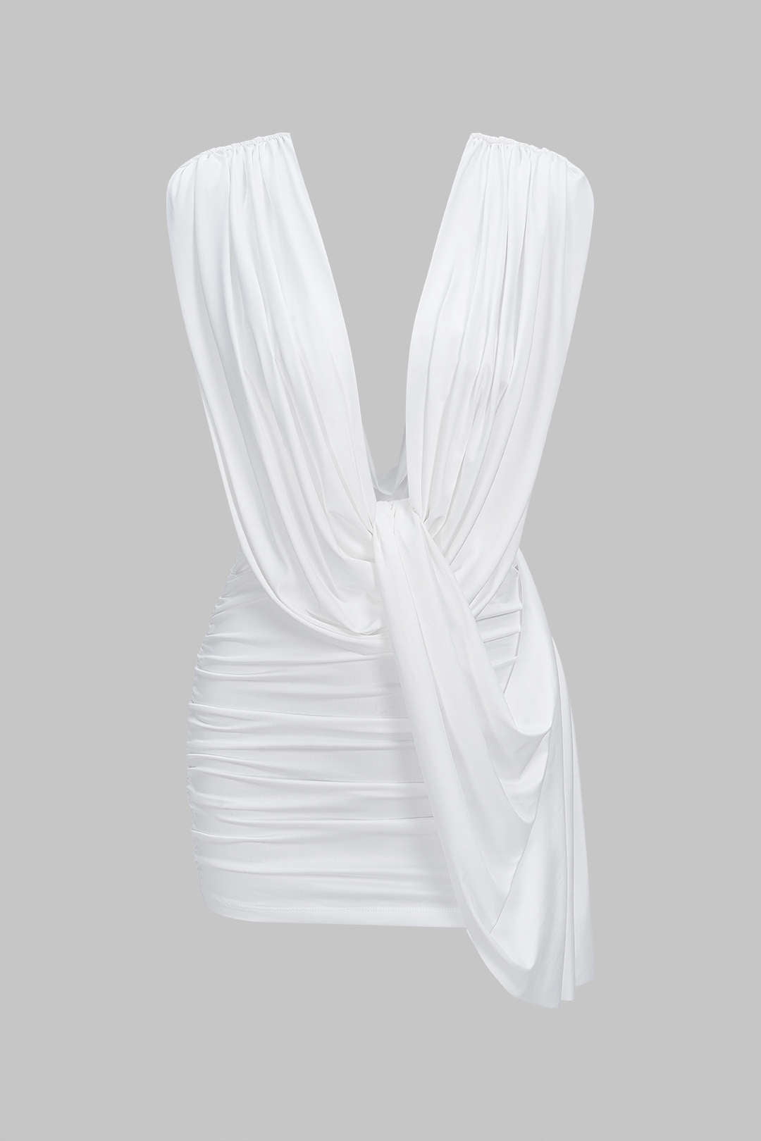Minikleid mit Raffungen, Drapierungen, Wasserfallausschnitt und asymmetrischem Saum ohne Ärmel