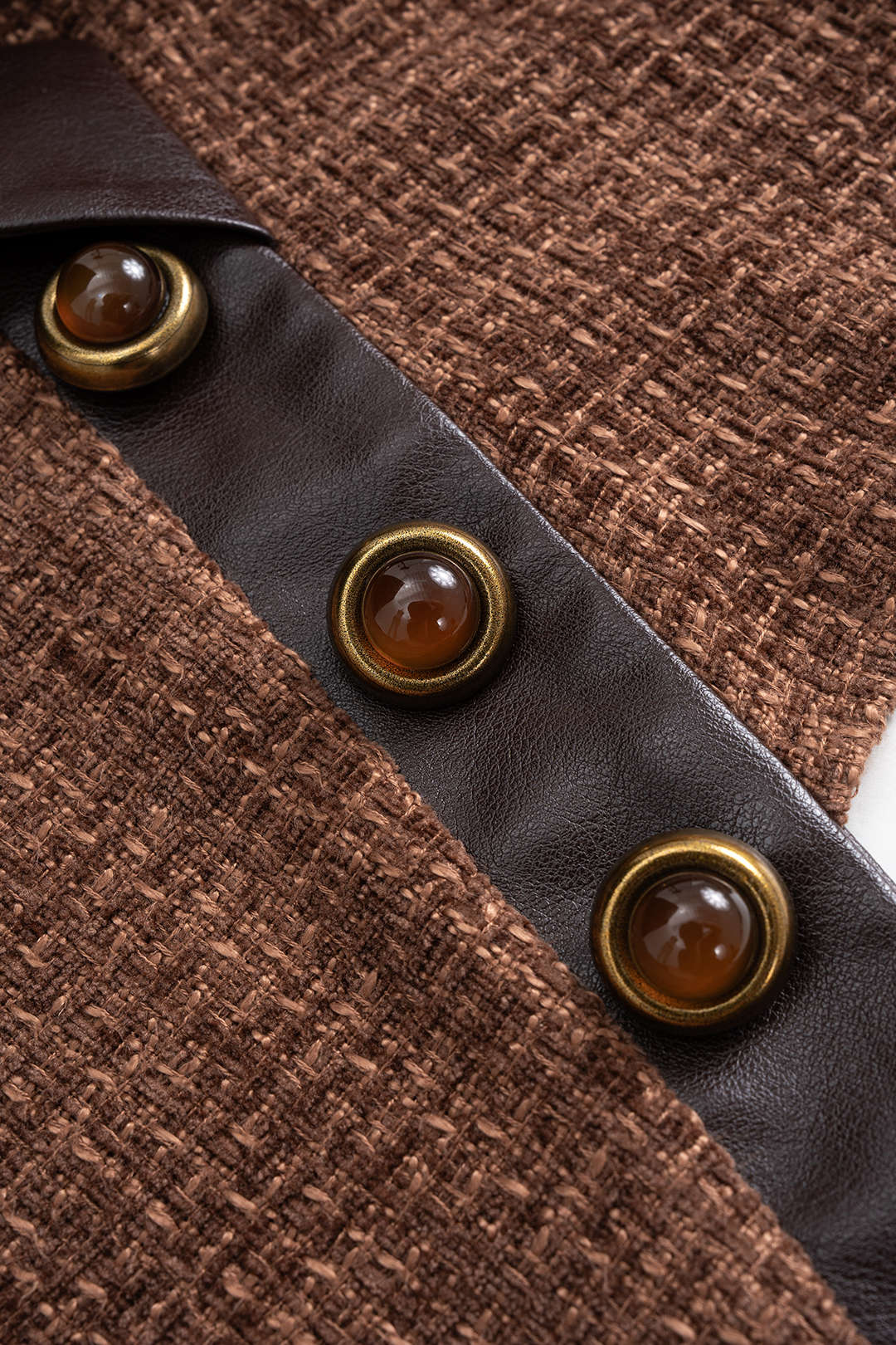 Kunstleder-Patchwork, asymmetrischer Knopf, Reißverschluss-Tube-Top