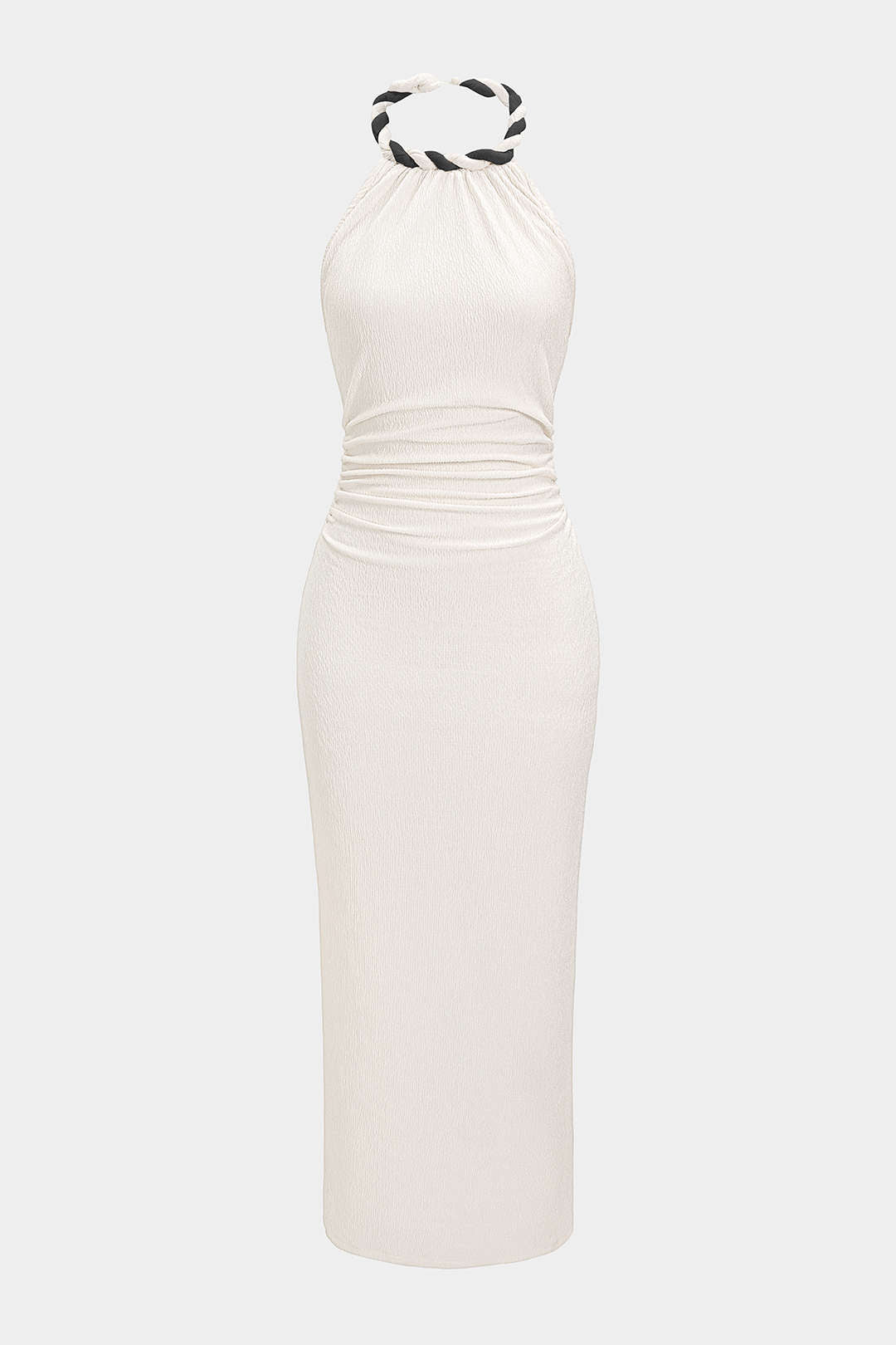 Robe longue sans manches dos nu avec nœud torsadé contrastant