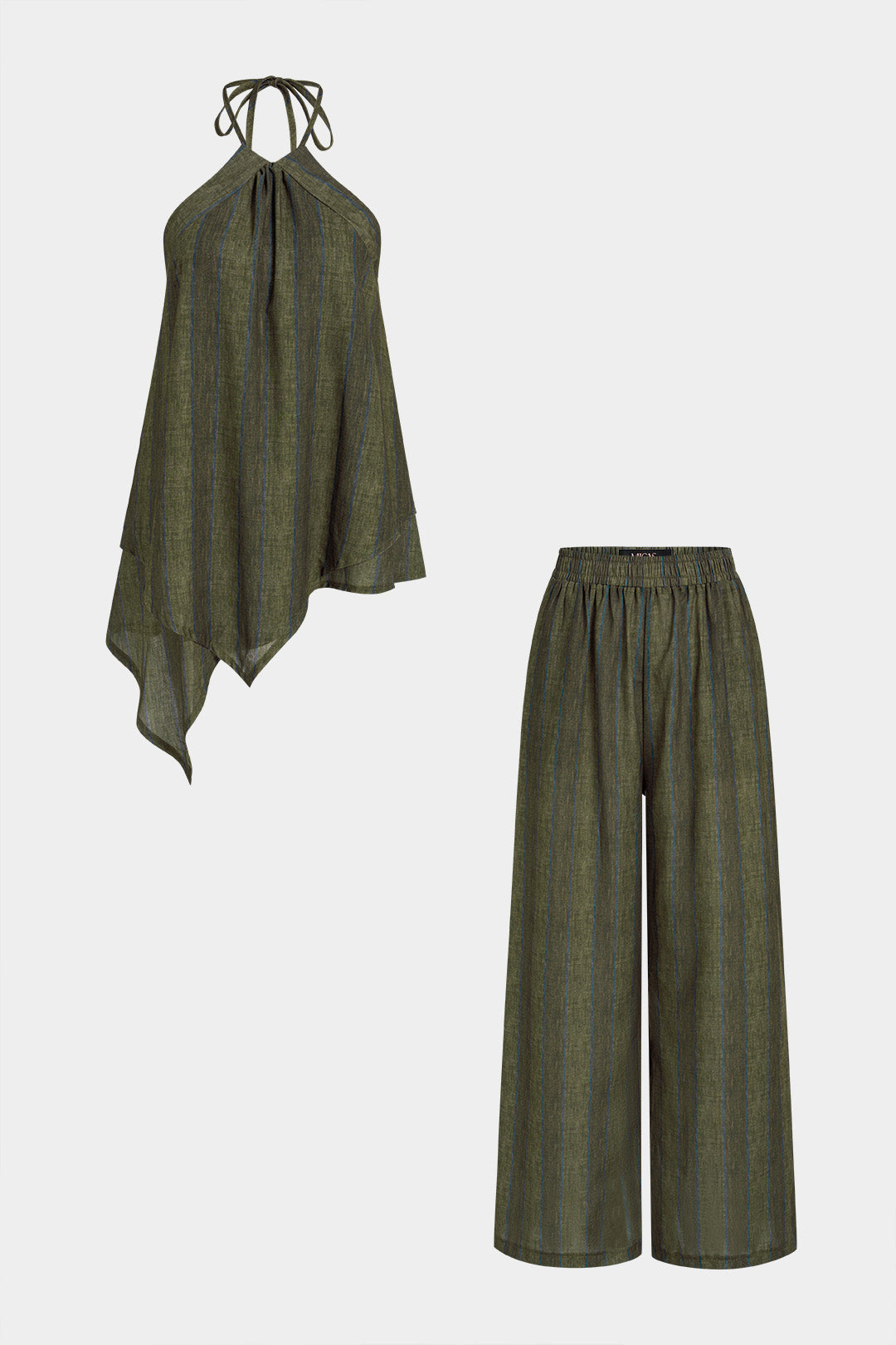 Gestreiftes Neckholder-Oberteil mit Rückenausschnitt und weit geschnittene Hose
