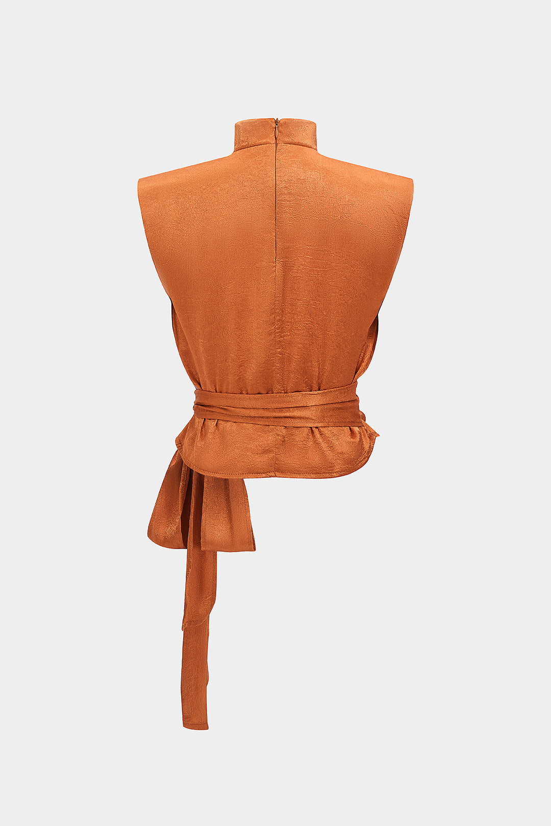 Satin Mock Neck Tie-Up Zipper Tank Top