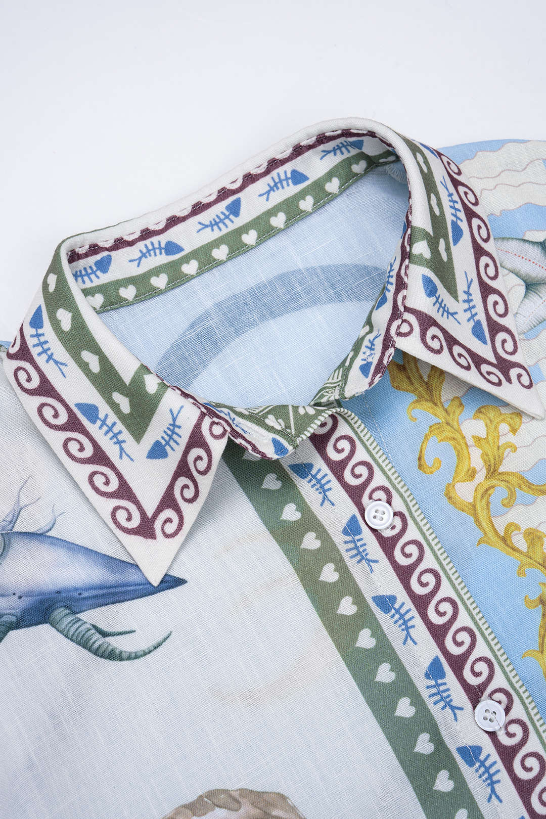 Hemd mit kurzen Ärmeln und Satin-Knöpfen mit Ozean-Print und Hose mit weitem Bein und gerafftem Bund