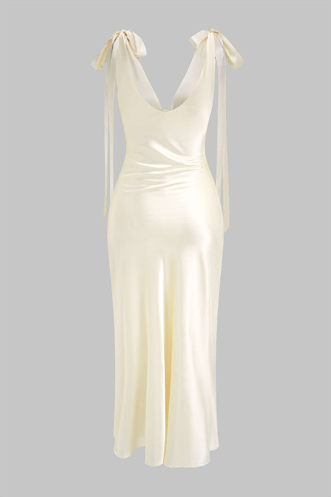 Satin V-Neck Tie-Up Backless Sleeveless Maxi Dress