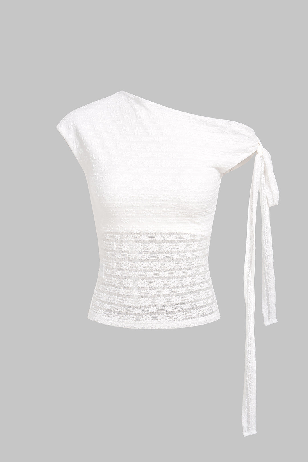 Lace One Shoulder Tie-Up Short Sleeve T-Shirt