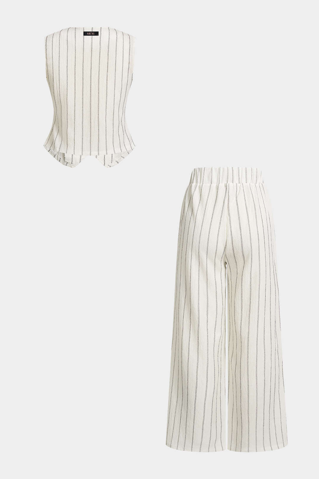 Gestreifte V-Ausschnitt-Knopfweste und Hose mit geradem Bein Set