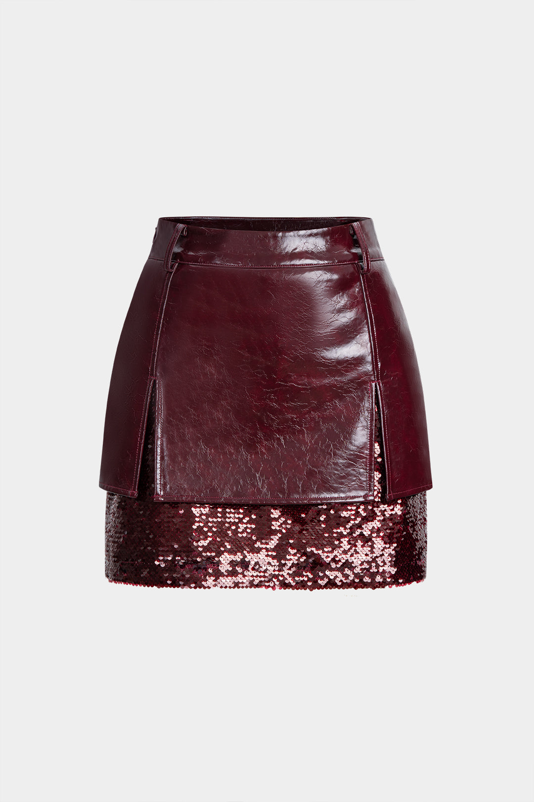 Faux Leather Sequin Patchwork Skirt