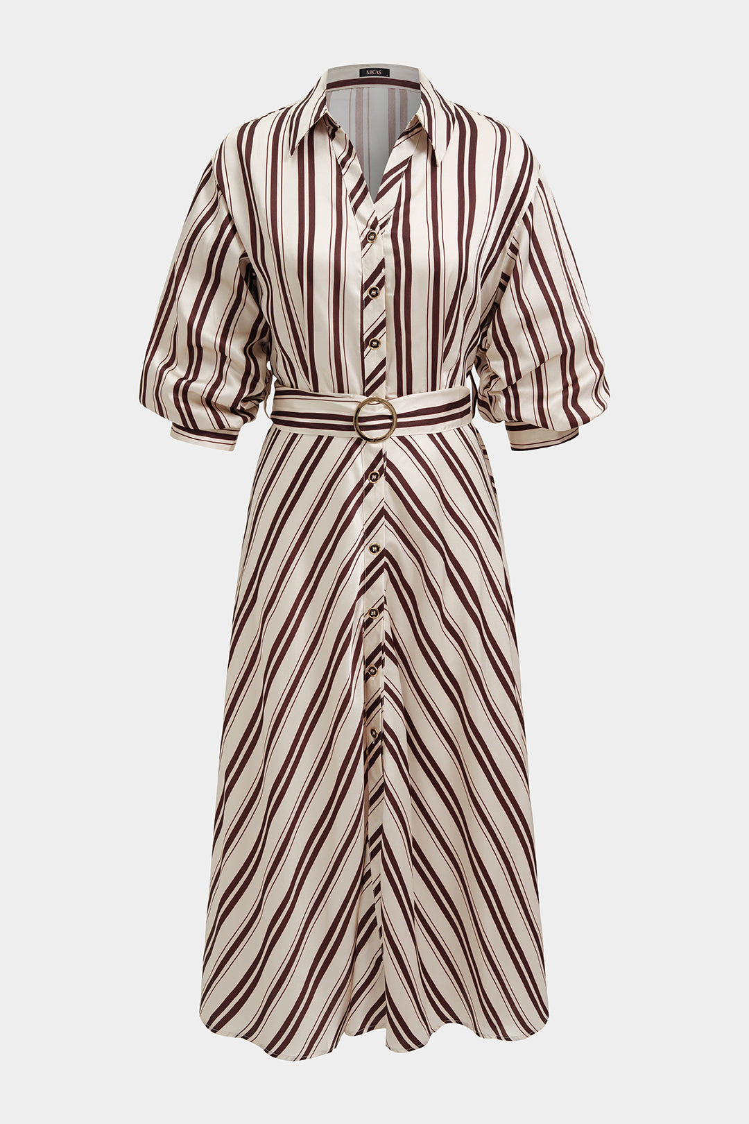 Maxikleid mit V-Ausschnitt, Knöpfen, Gürtel und kurzen Ärmeln