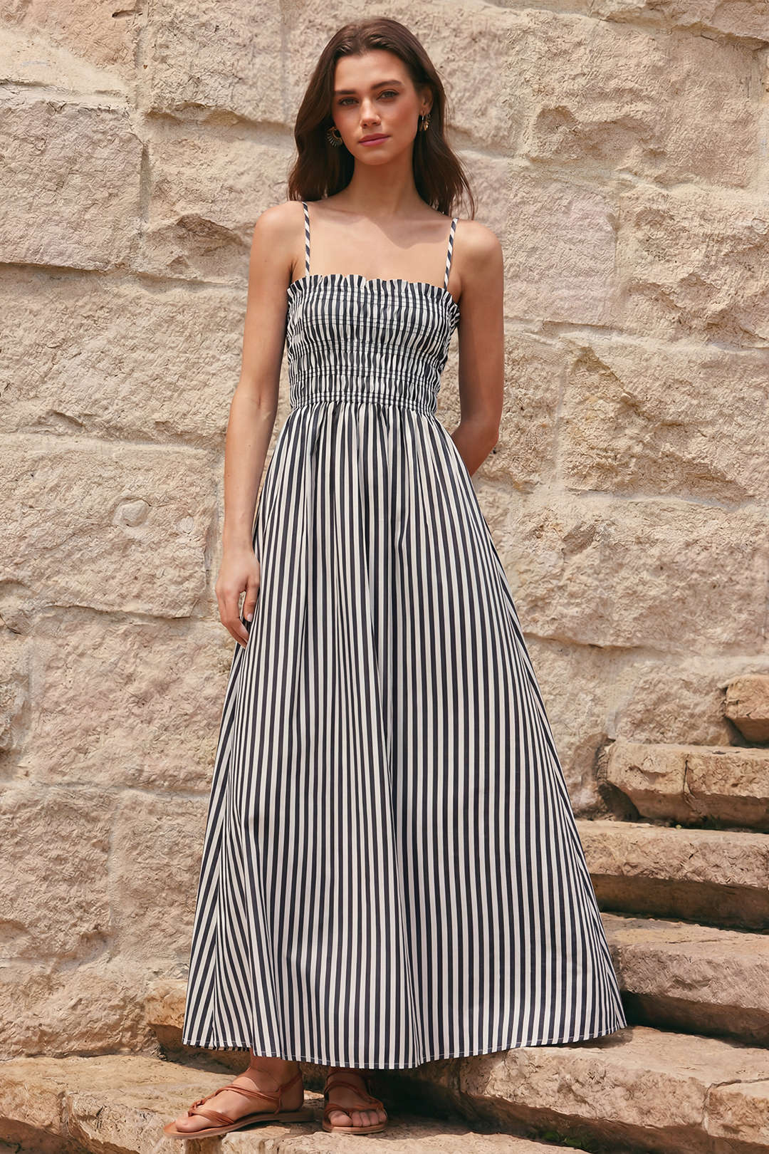 Stripes Print Slip Maxi Dress