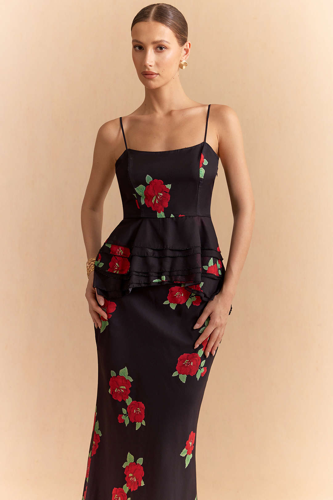 Florales Chiffon-Cami-Top mit Raffungen und Reißverschluss