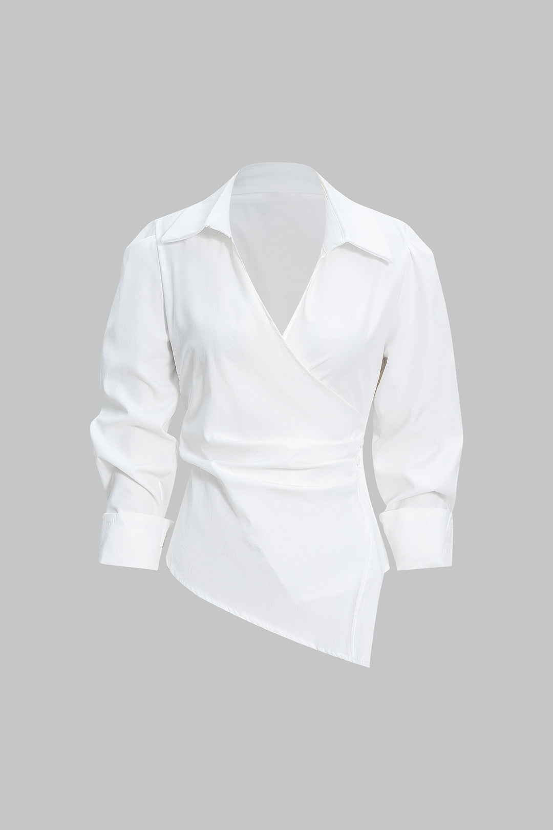 Chemise à manches longues, col en V, attache asymétrique au dos