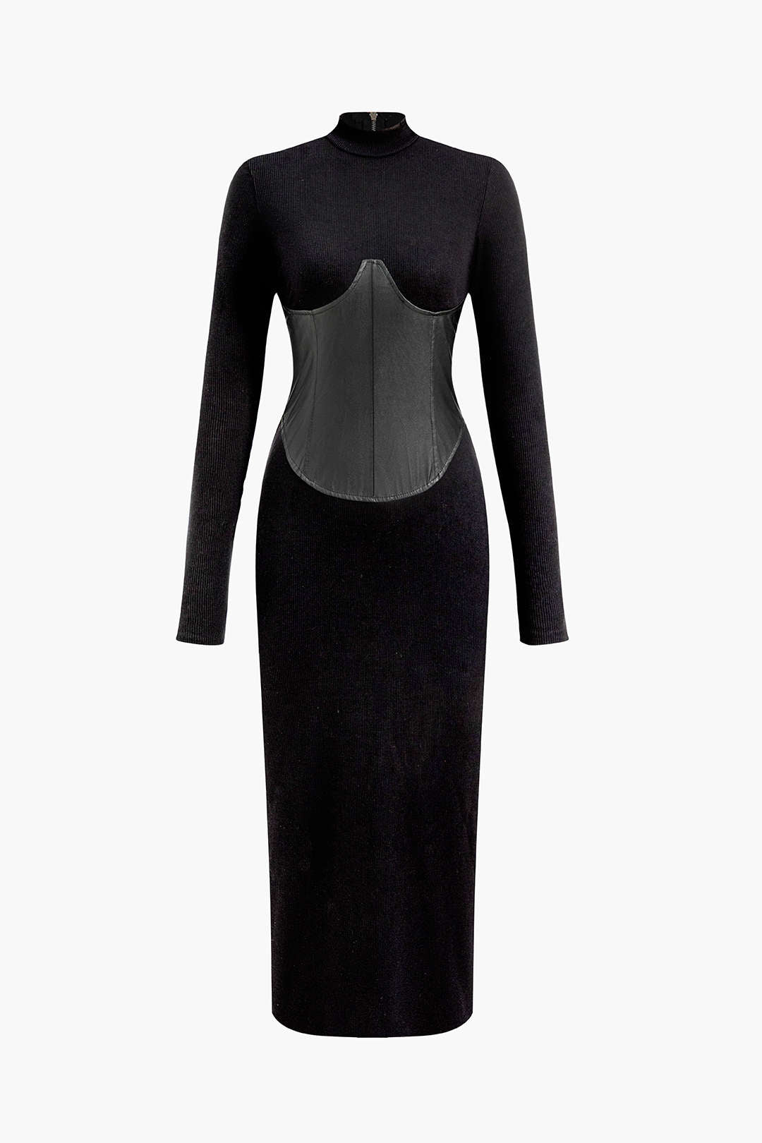 Robe midi patchwork en similicuir uni