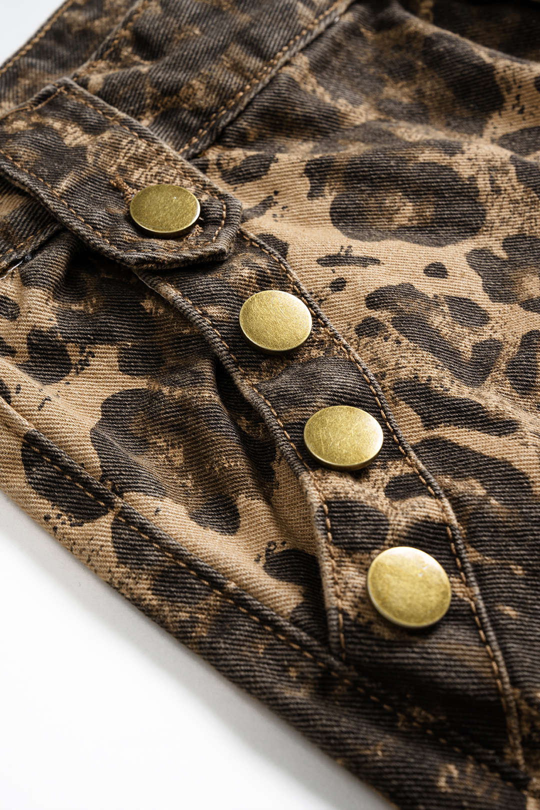 Leopardenmuster Jeans mit Reißverschluss und weitem Bein