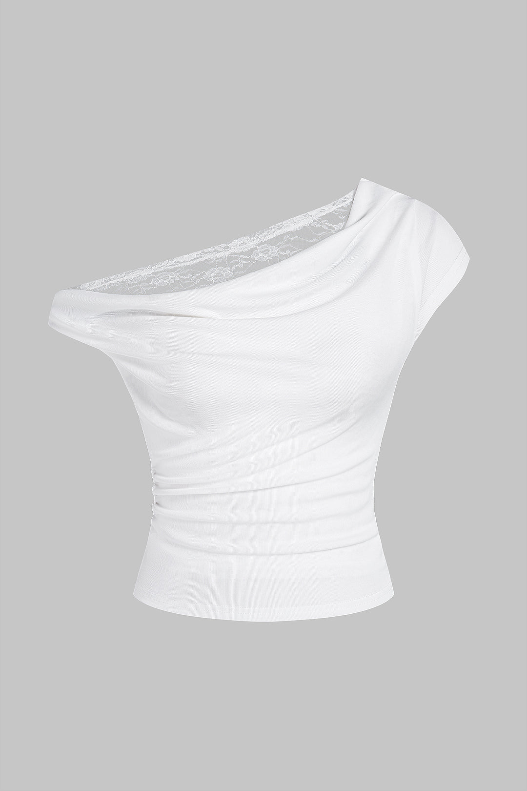 T-shirt froncé en dentelle patchwork