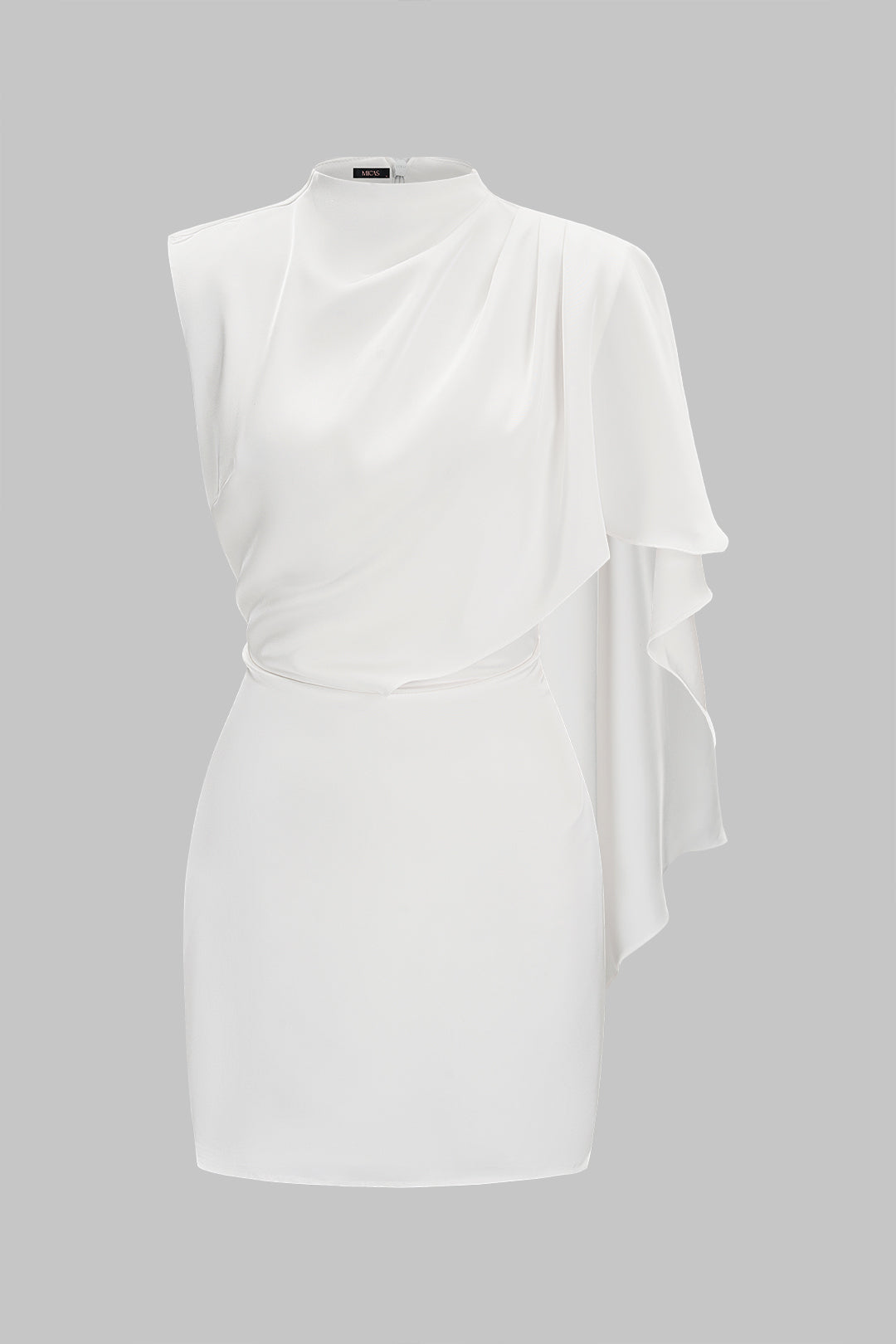 Satin-Minikleid, ärmellos, gerafft, asymmetrisch, mit Reißverschluss