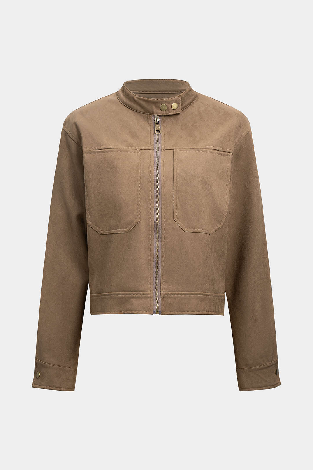 Veste courte en suède à col montant