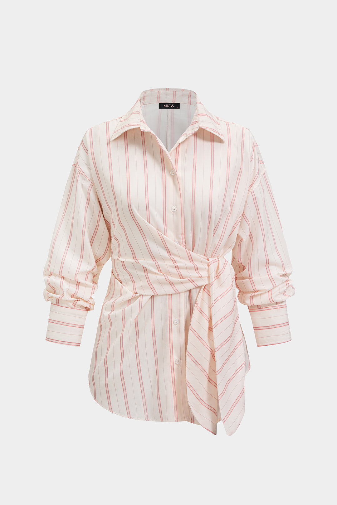 Chemise à manches longues boutonnée à nouer à imprimé rayures