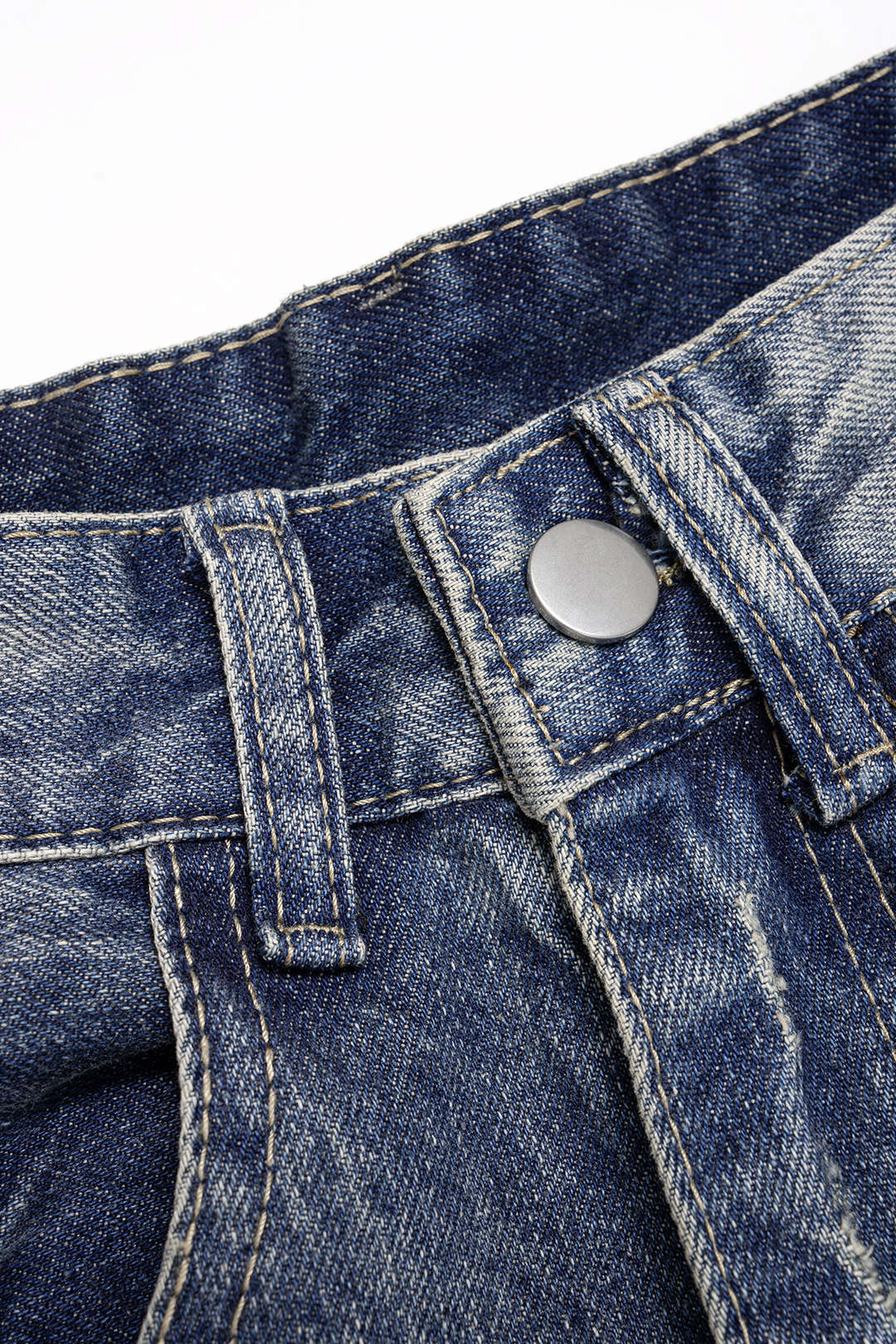Jean droit asymétrique déchiré taille haute en denim